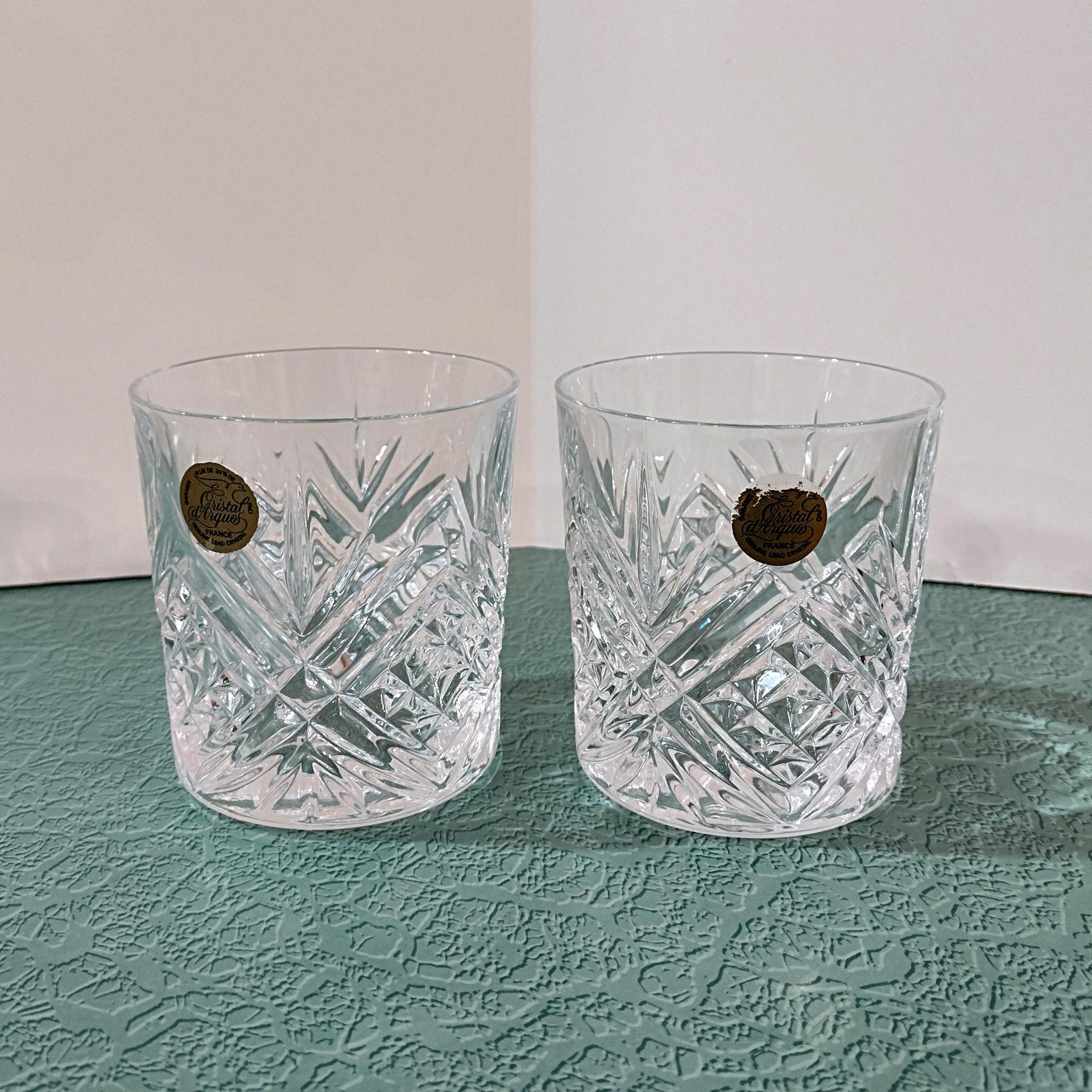 Vintage NEW Cristal D'Arques Durand Masquerade Crystal on the Rocks Glasses, Set of Two, Old Fashioned Whiskey Glasses, Lowball Glasses