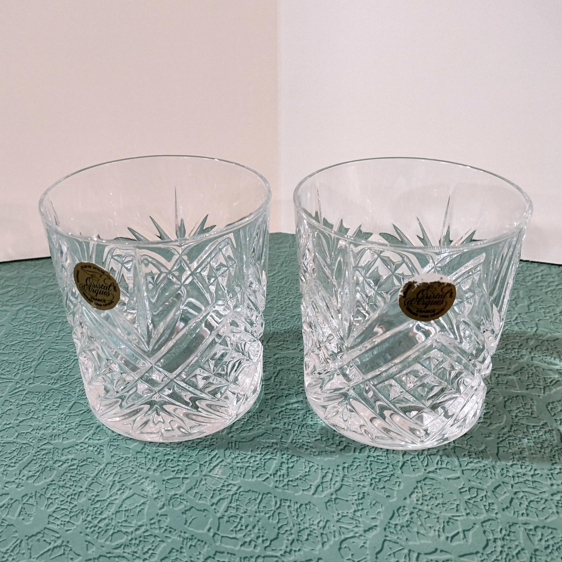 Vintage NEW Cristal D'Arques Durand Masquerade Crystal on the Rocks Glasses, Set of Two, Old Fashioned Whiskey Glasses, Lowball Glasses