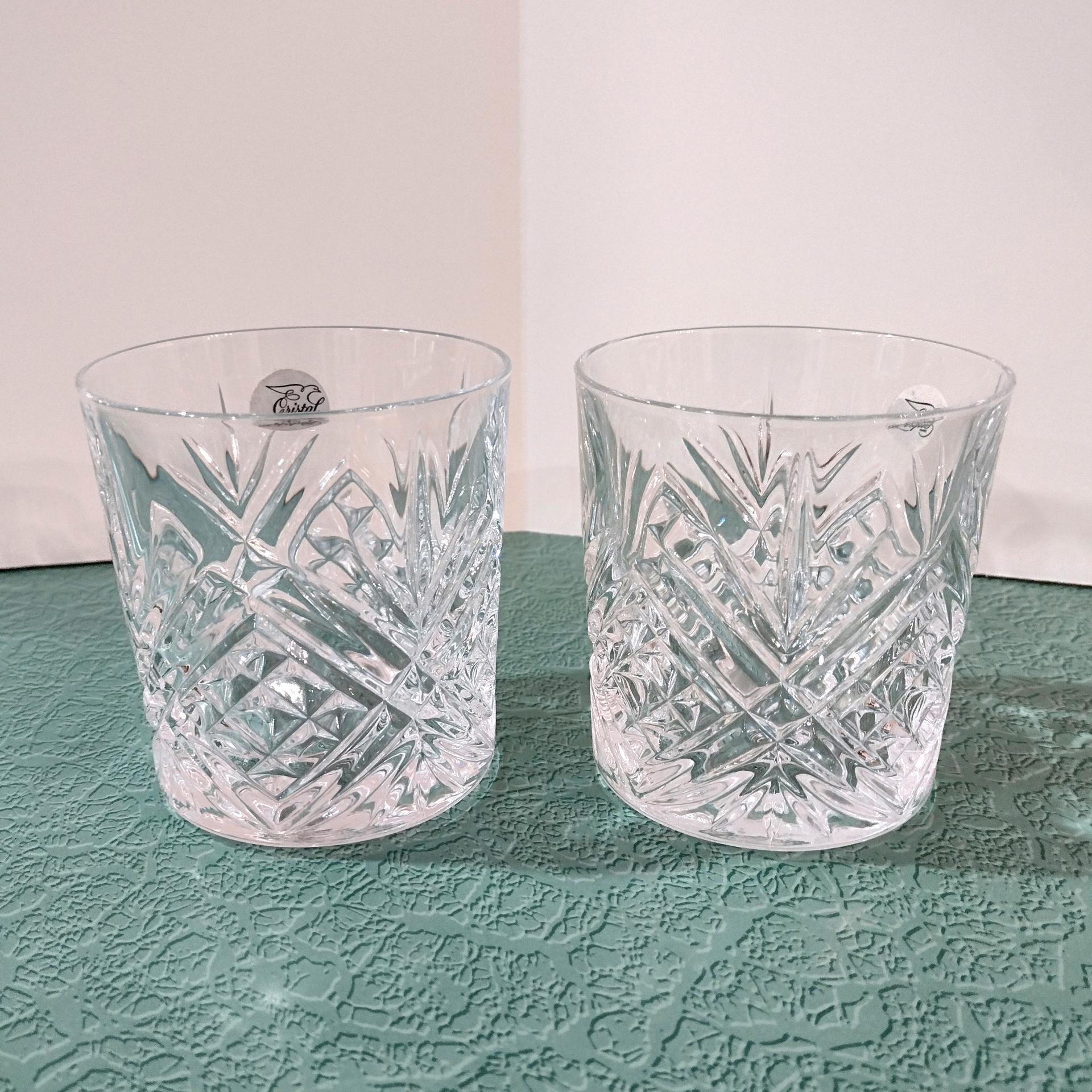 Vintage NEW Cristal D'Arques Durand Masquerade Crystal on the Rocks Glasses, Set of Two, Old Fashioned Whiskey Glasses, Lowball Glasses