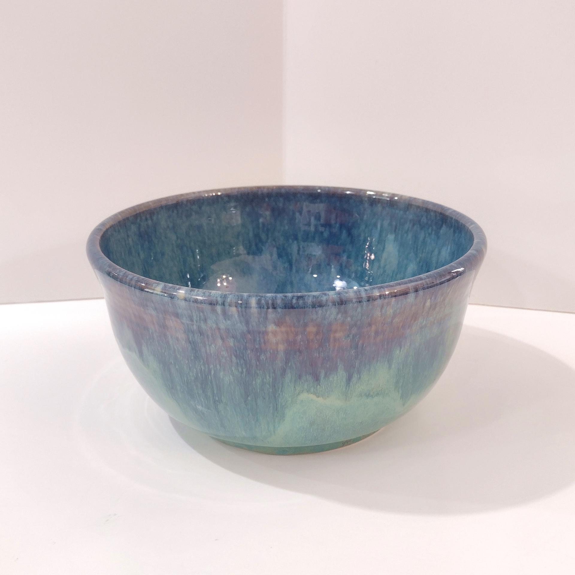 Artisan Blue Green Drip Glaze Ceramic Bowl, Hand Crafted Pottery
