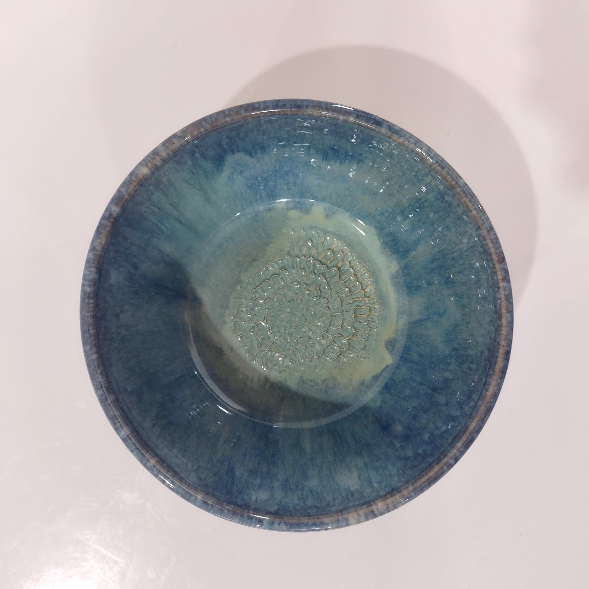 Artisan Blue Green Drip Glaze Ceramic Bowl, Hand Crafted Pottery