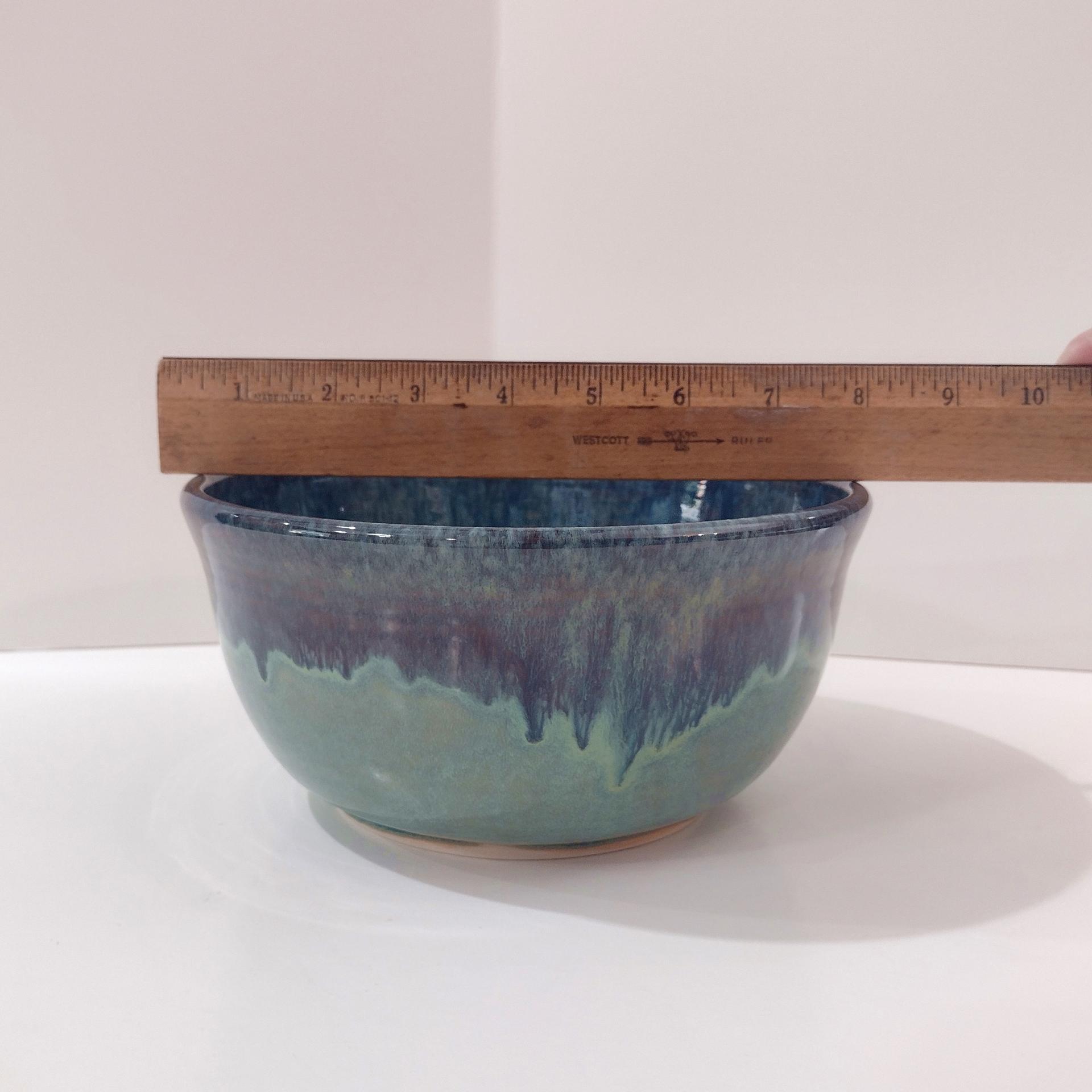 Artisan Blue Green Drip Glaze Ceramic Bowl, Hand Crafted Pottery