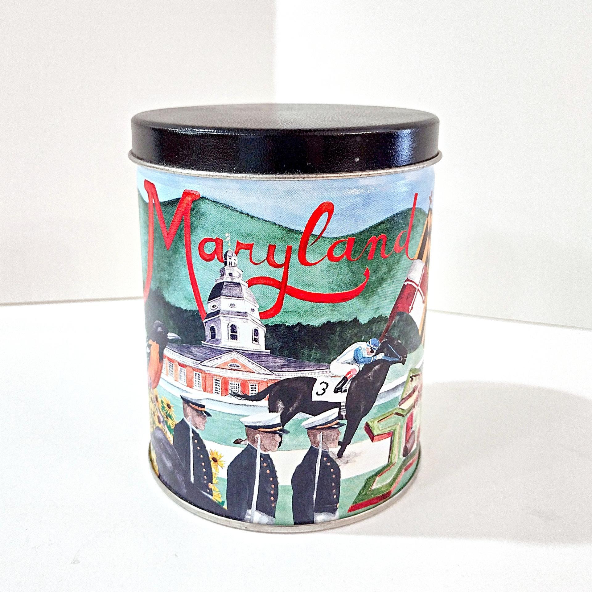 Vintage Maryland Themed Cylinder Tin, Maryland Lover Gift