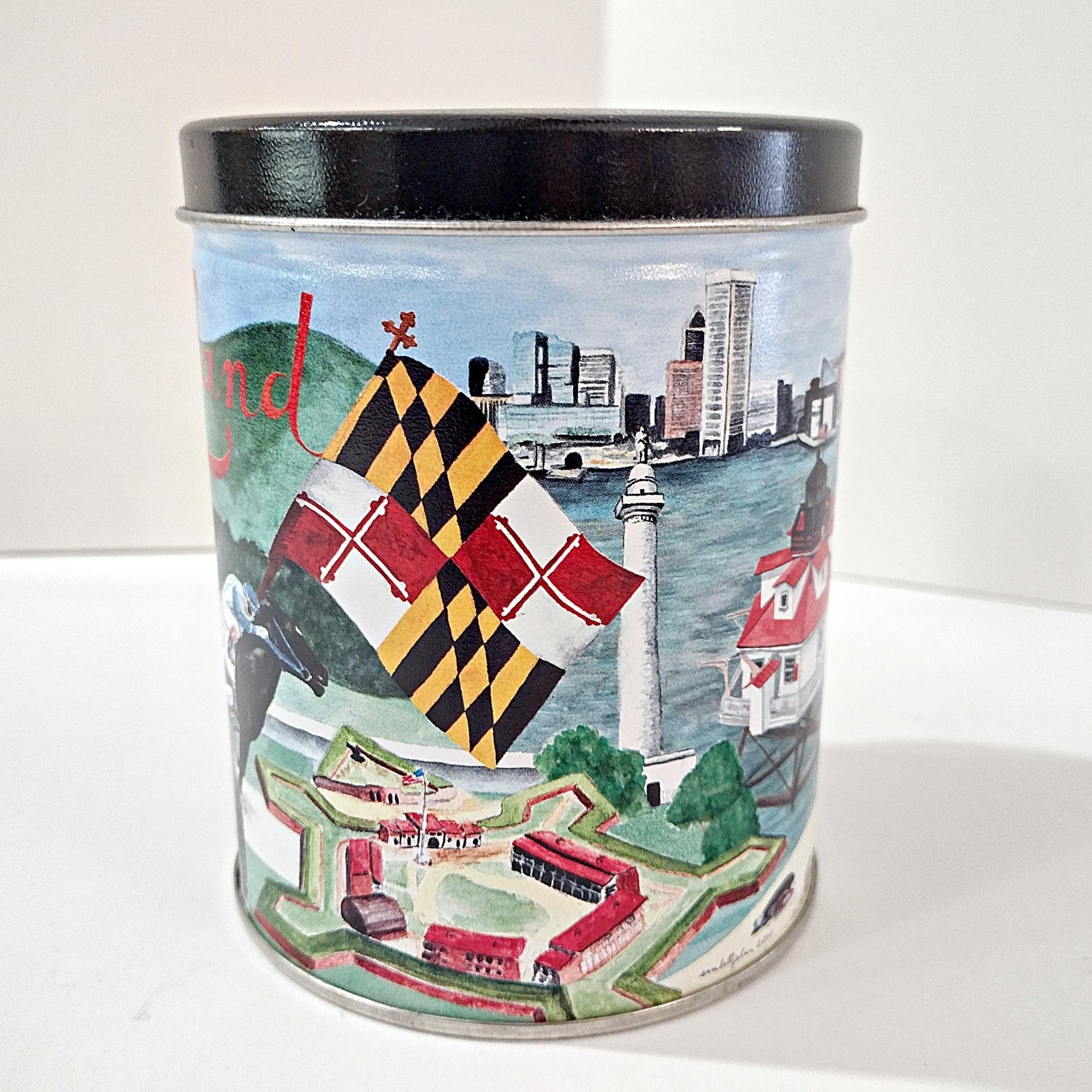 Vintage Maryland Themed Cylinder Tin, Maryland Lover Gift