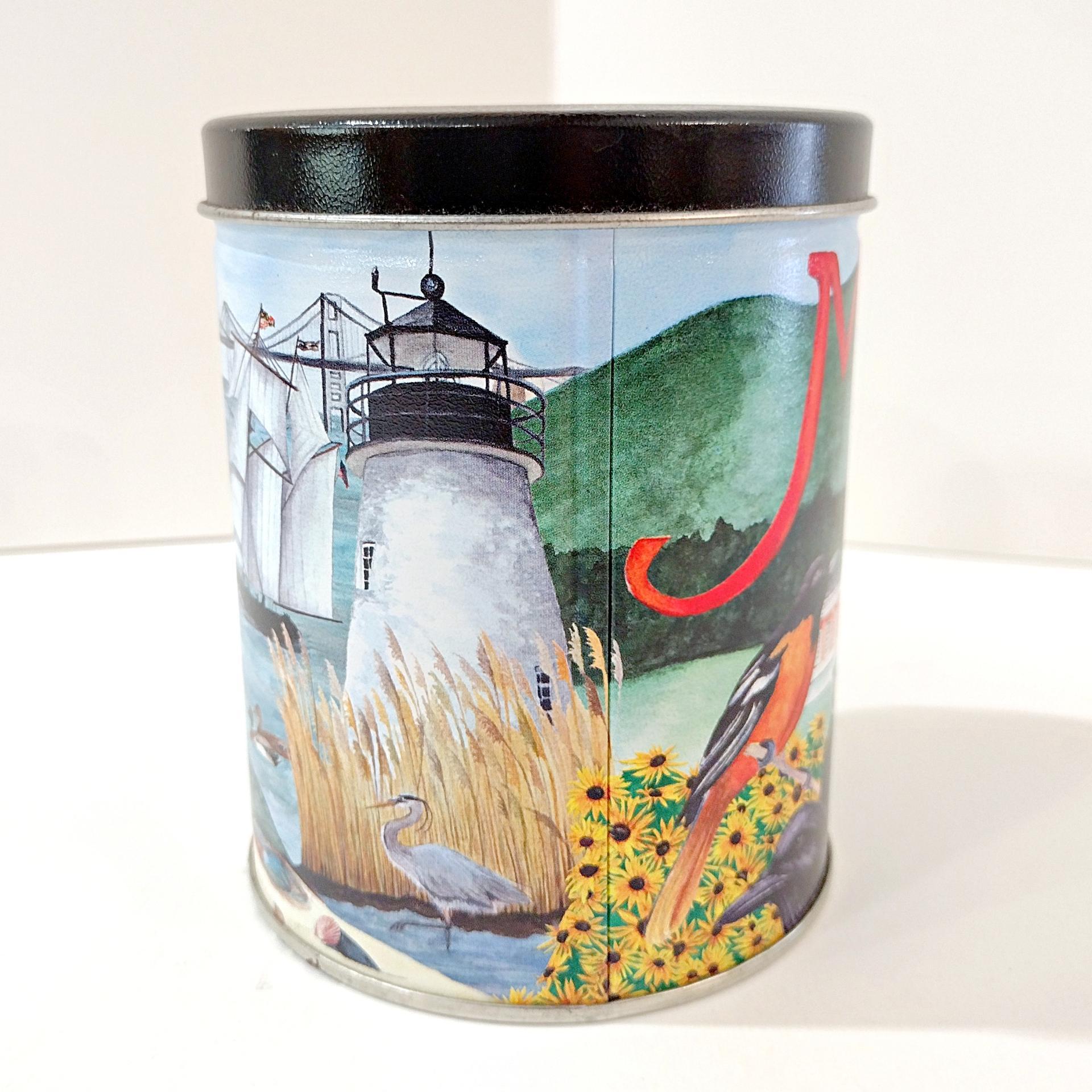 Vintage Maryland Themed Cylinder Tin, Maryland Lover Gift