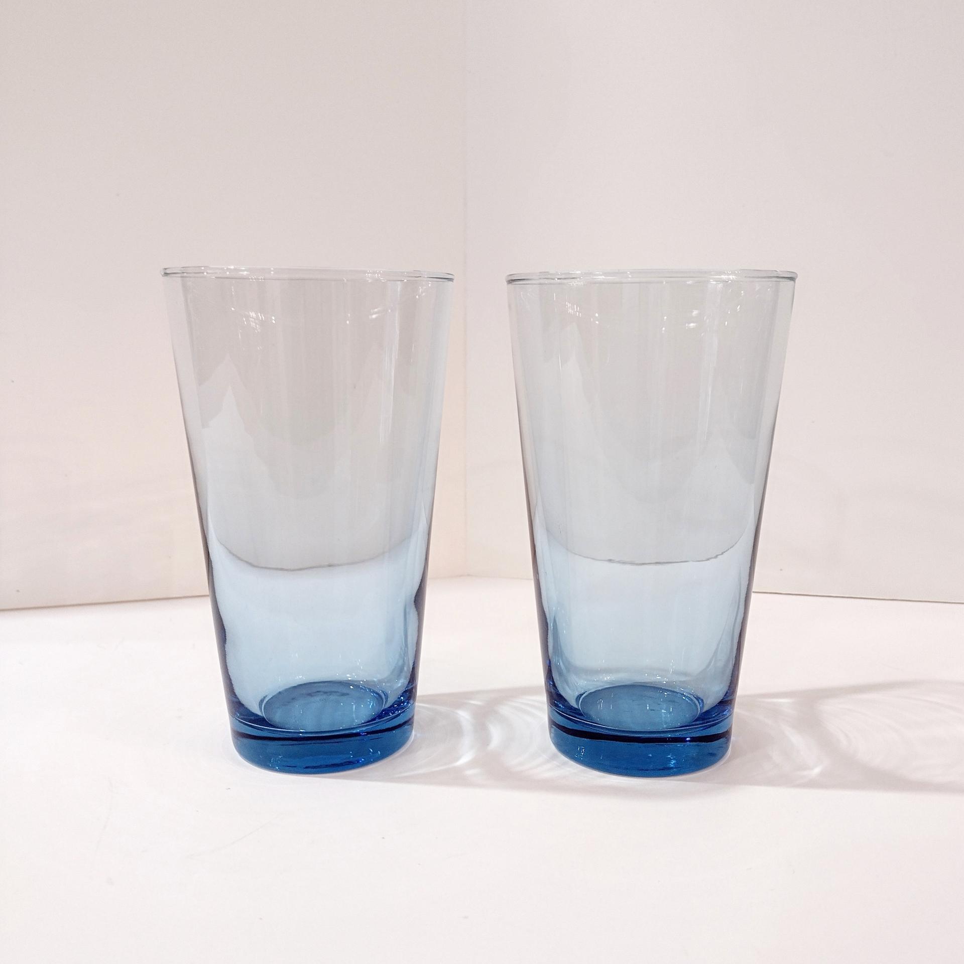 Vintage Libbey Flare Blue Mediterranean 17 Ounce Flat Tumblers / Iced Tea Glasses, Set of Two