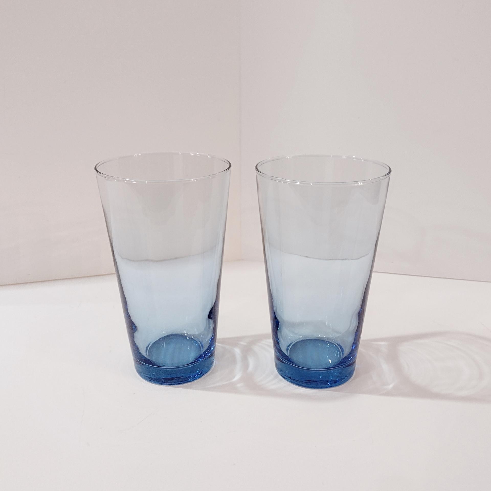 Vintage Libbey Flare Blue Mediterranean 17 Ounce Flat Tumblers / Iced Tea Glasses, Set of Two