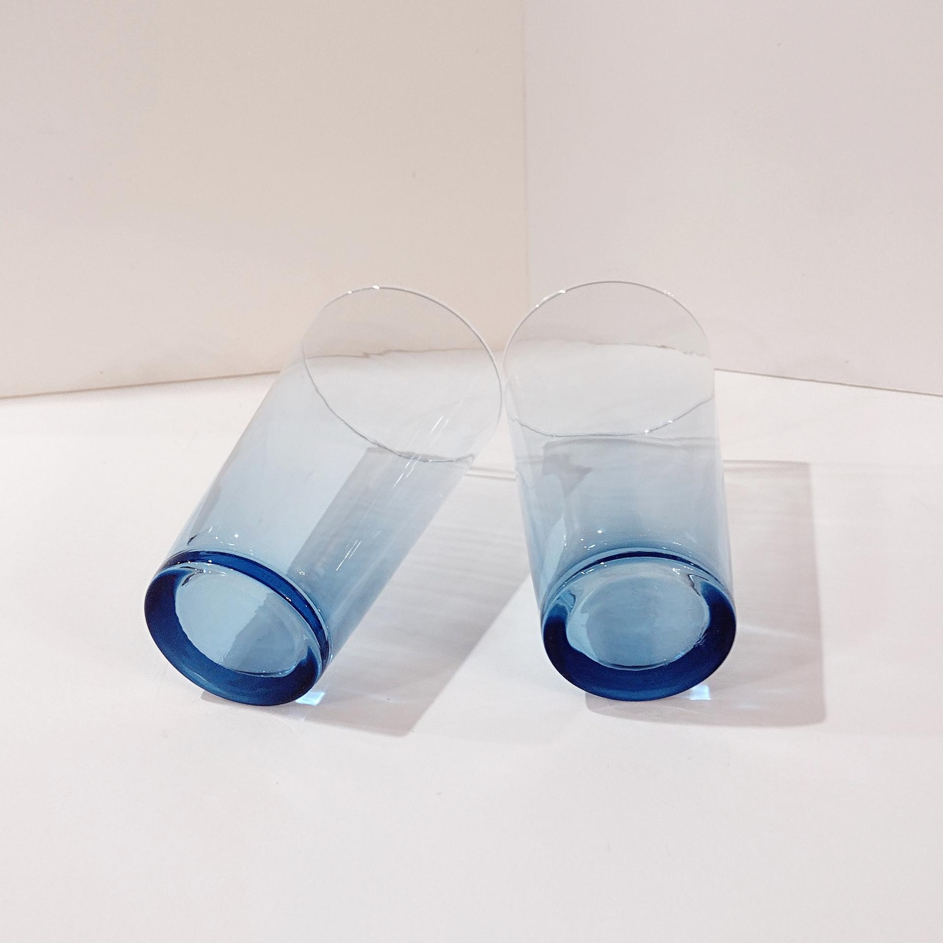 Vintage Libbey Flare Blue Mediterranean 17 Ounce Flat Tumblers / Iced Tea Glasses, Set of Two