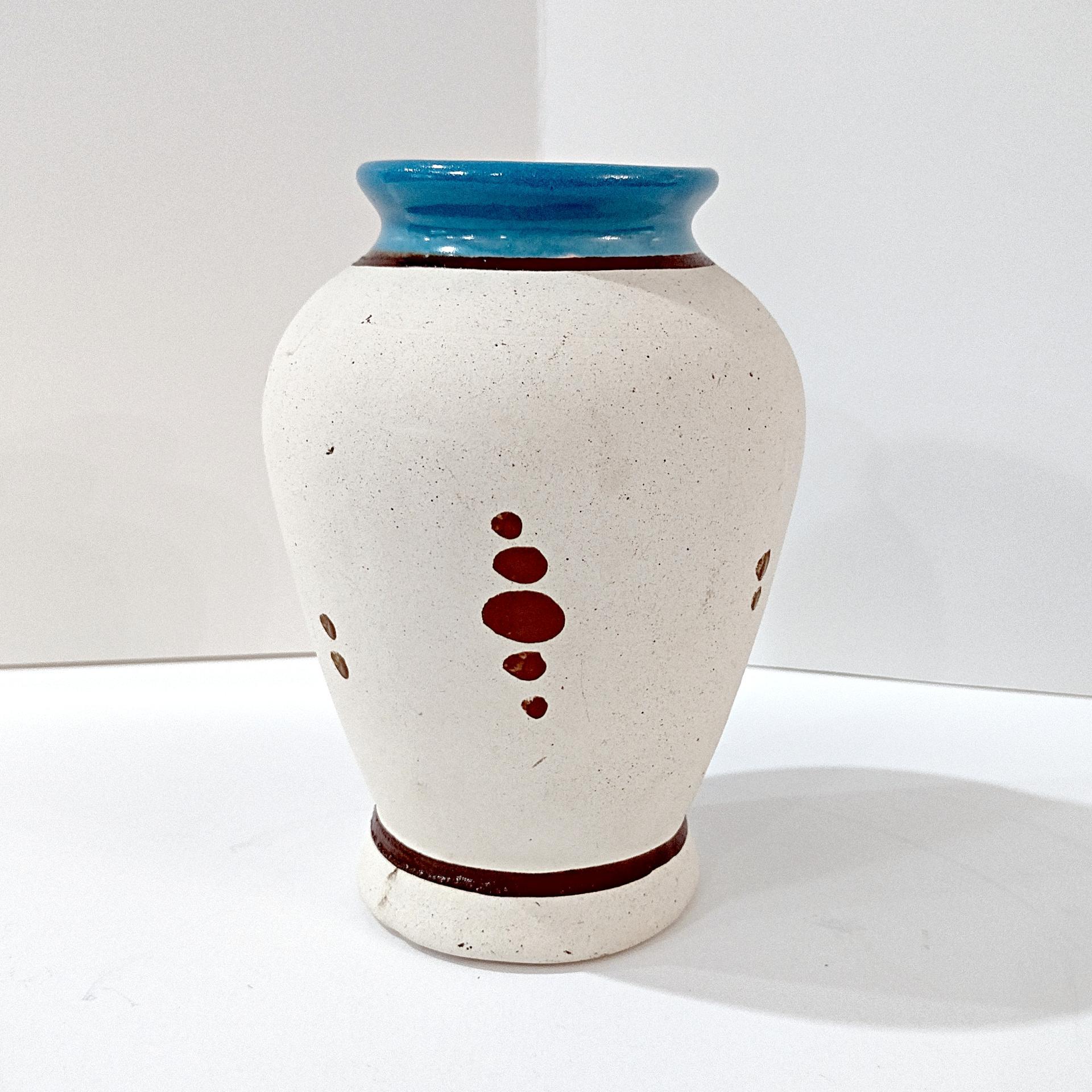 Vintage Mexican Tonala Blue Bird Floral Ceramic Vase, Tonala Mexico Hand Painted Pottery