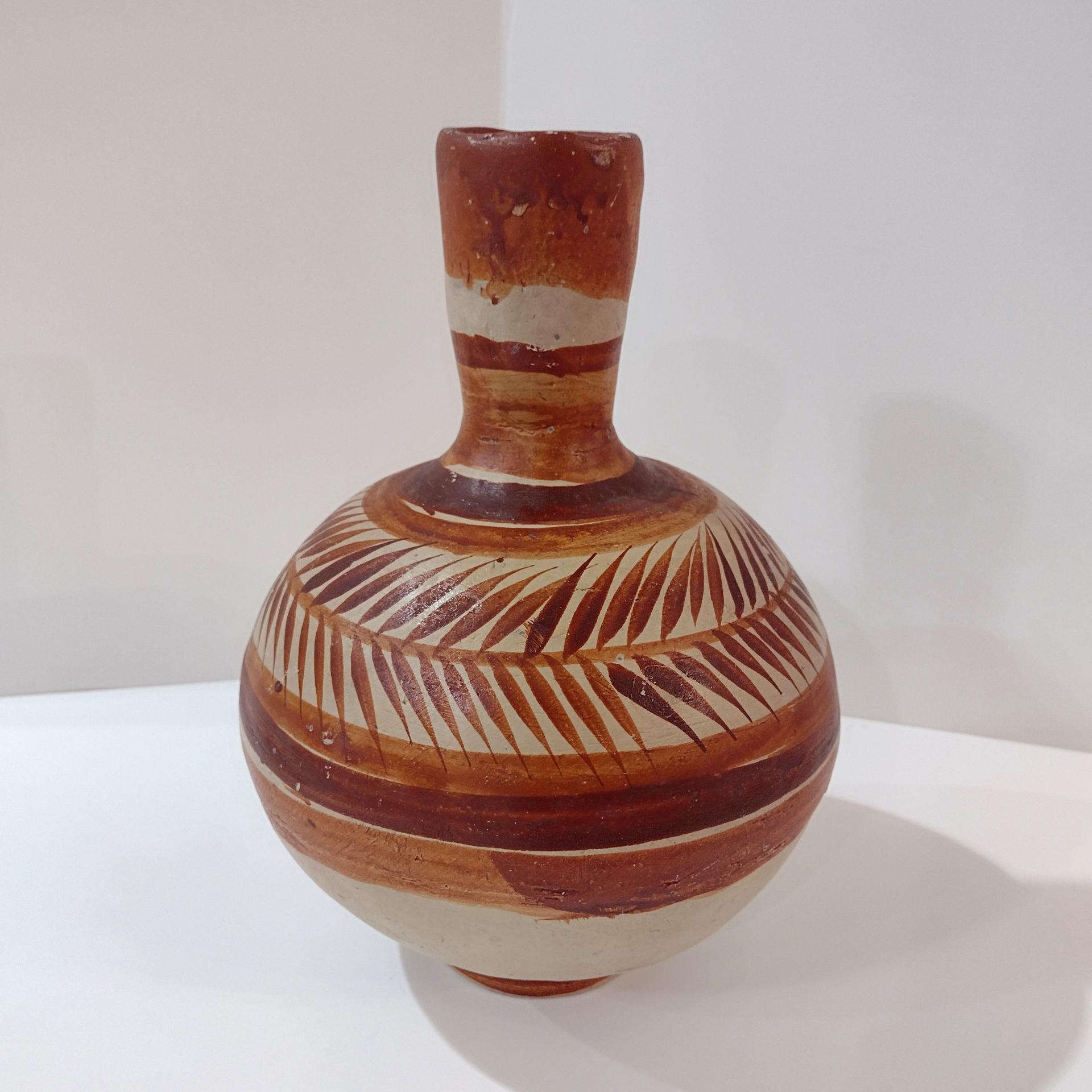 Vintage Tonala Mexican Ceramic Water Jug, Hand Painted Clay Pottery Vase, Mexican Folk Art