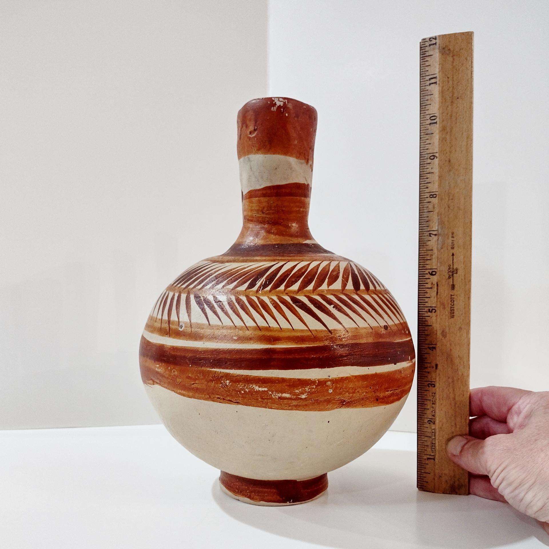 Vintage Tonala Mexican Ceramic Water Jug, Hand Painted Clay Pottery Vase, Mexican Folk Art