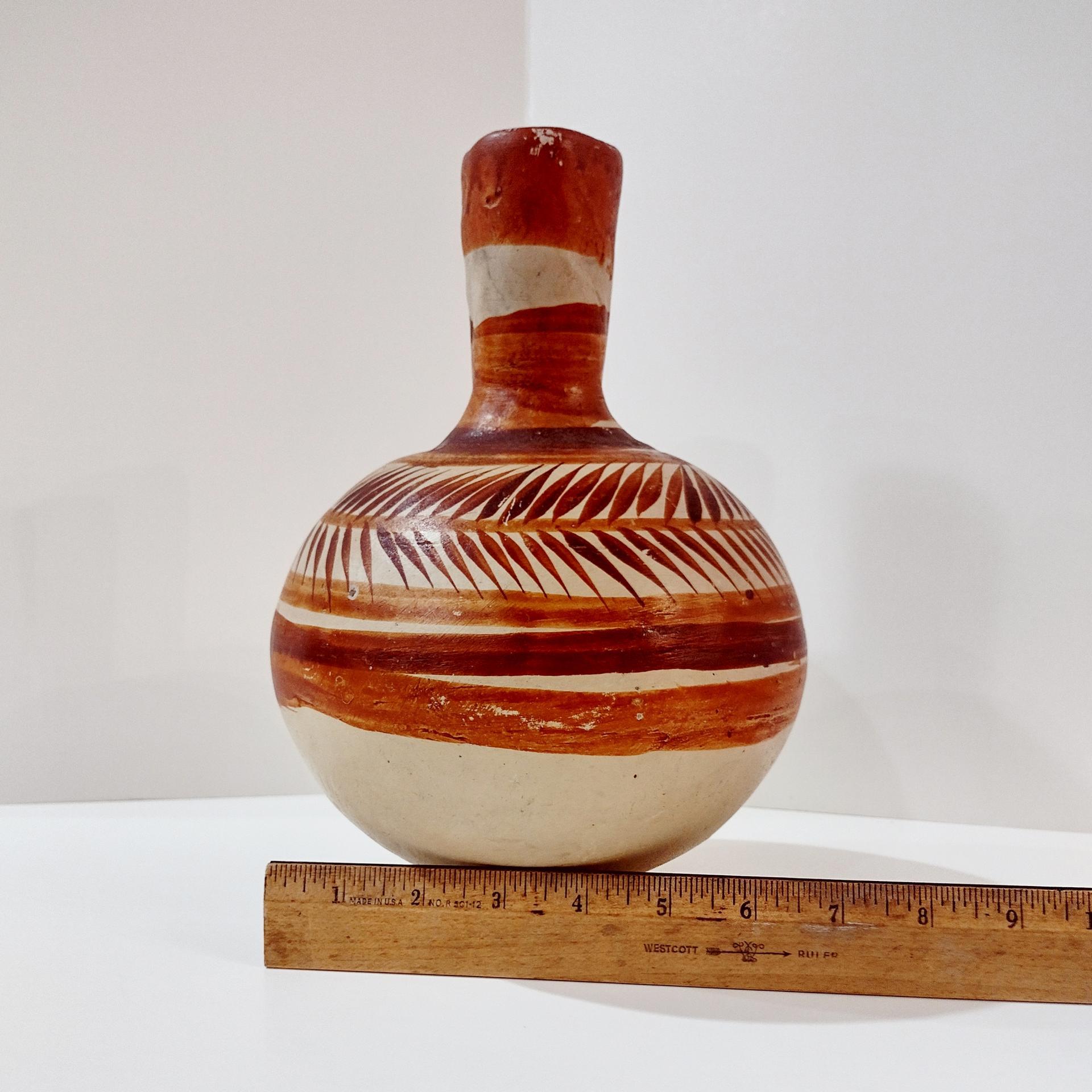 Vintage Tonala Mexican Ceramic Water Jug, Hand Painted Clay Pottery Vase, Mexican Folk Art