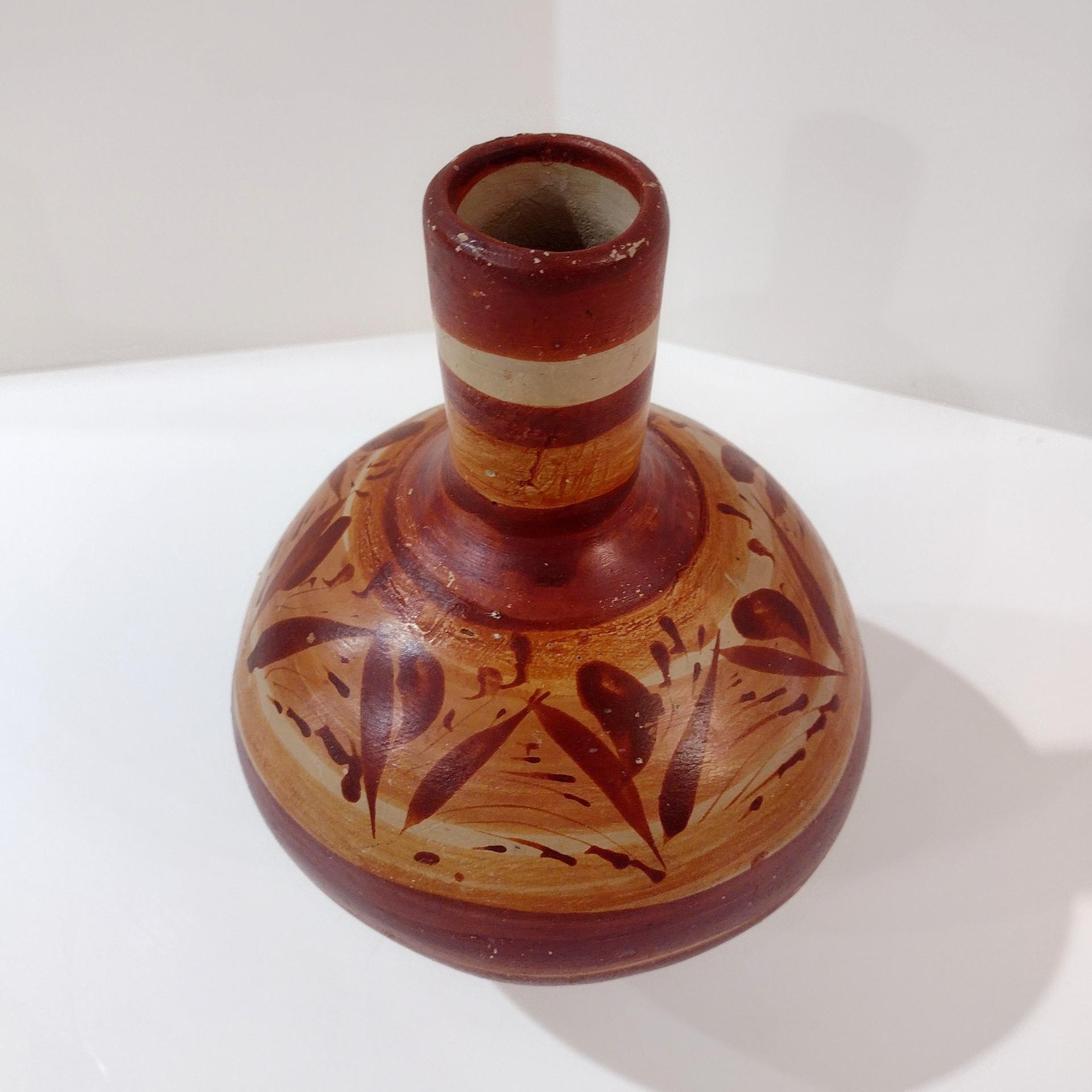 Vintage Tonala Mexican Ceramic Water Jug, Hand Painted Clay Pottery Vase, Mexican Folk Art