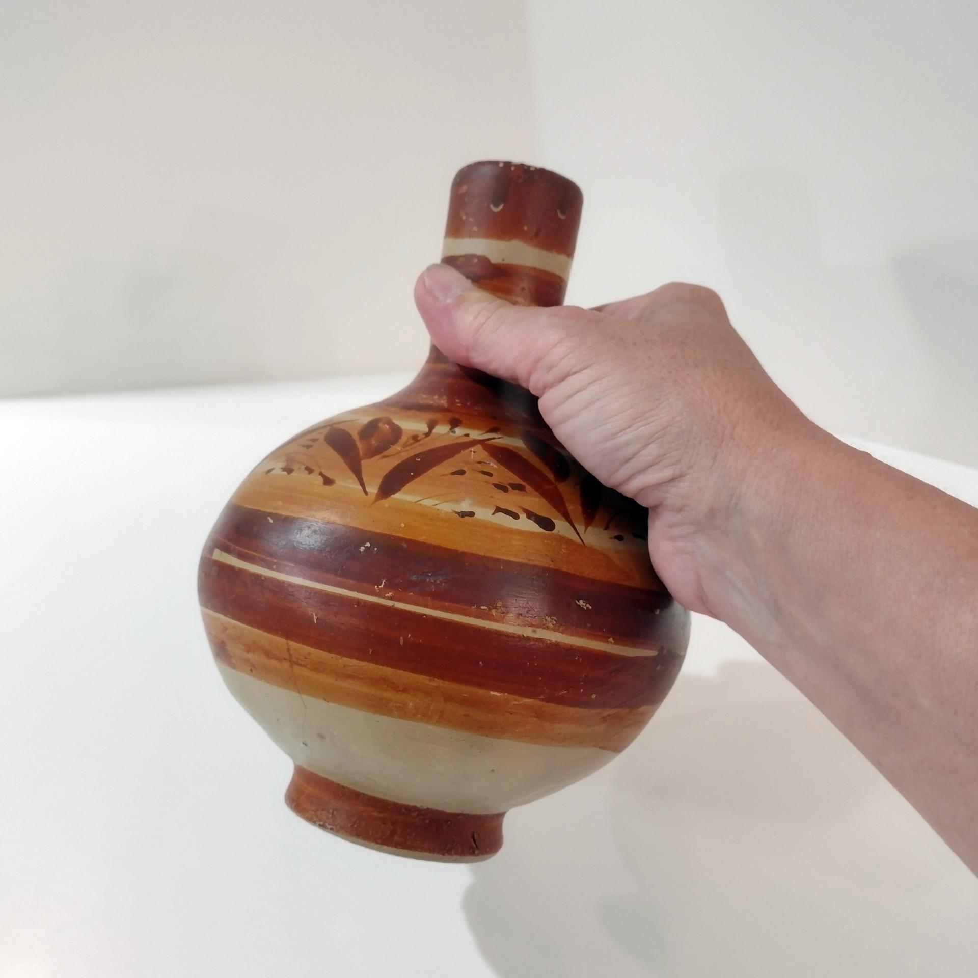 Vintage Tonala Mexican Ceramic Water Jug, Hand Painted Clay Pottery Vase, Mexican Folk Art