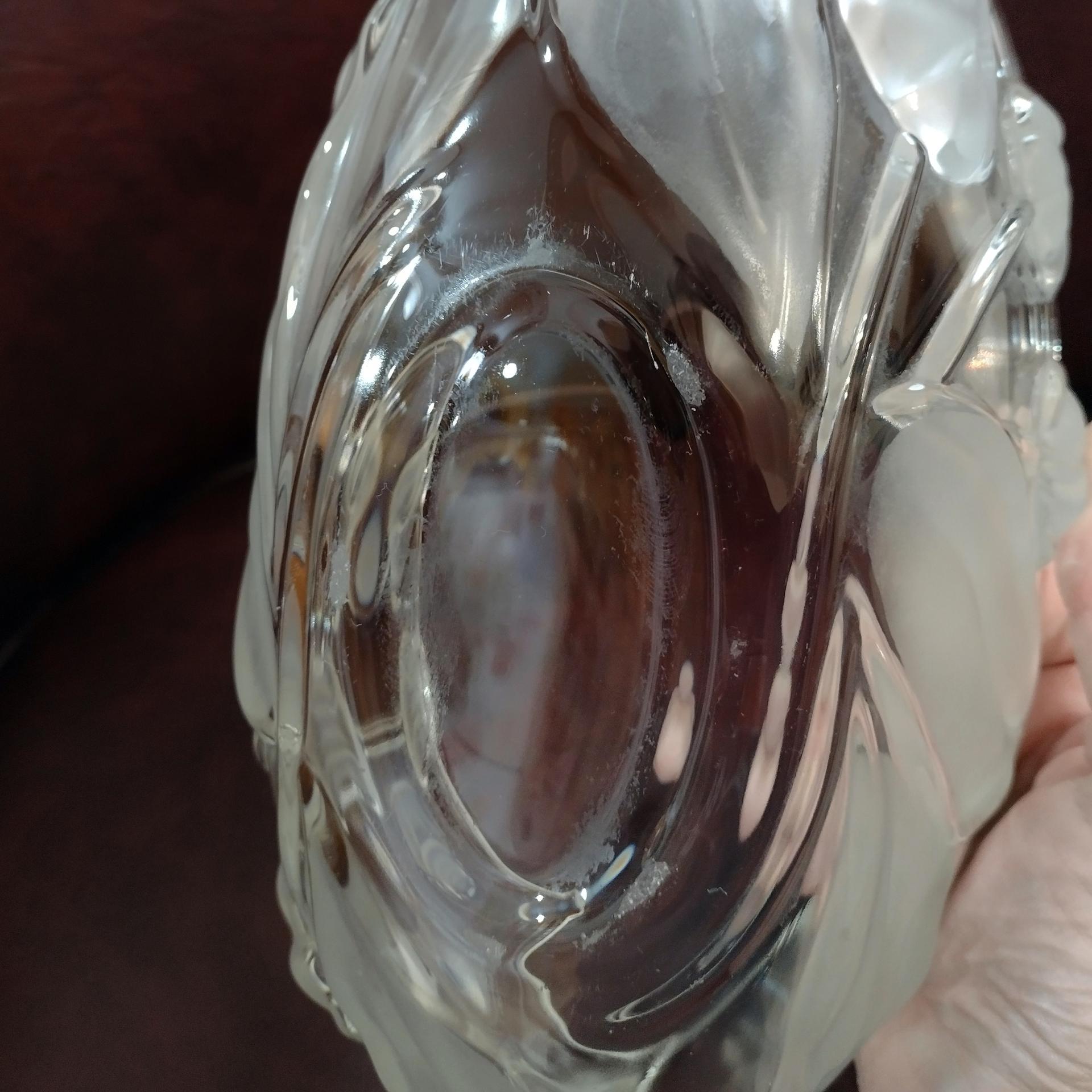 Vintage Mikasa Tulips Satin Oval Decorative Glass Bowl, Frosted Floral Centerpiece Fruit Bowl