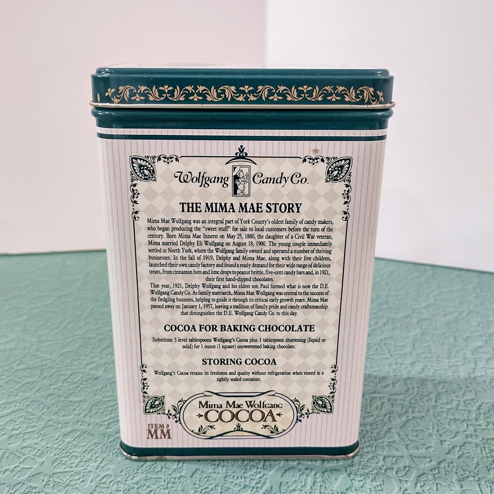 Vintage Mima Mae Wolfgang Cocoa Tin Box, Retro Metal Storage Container