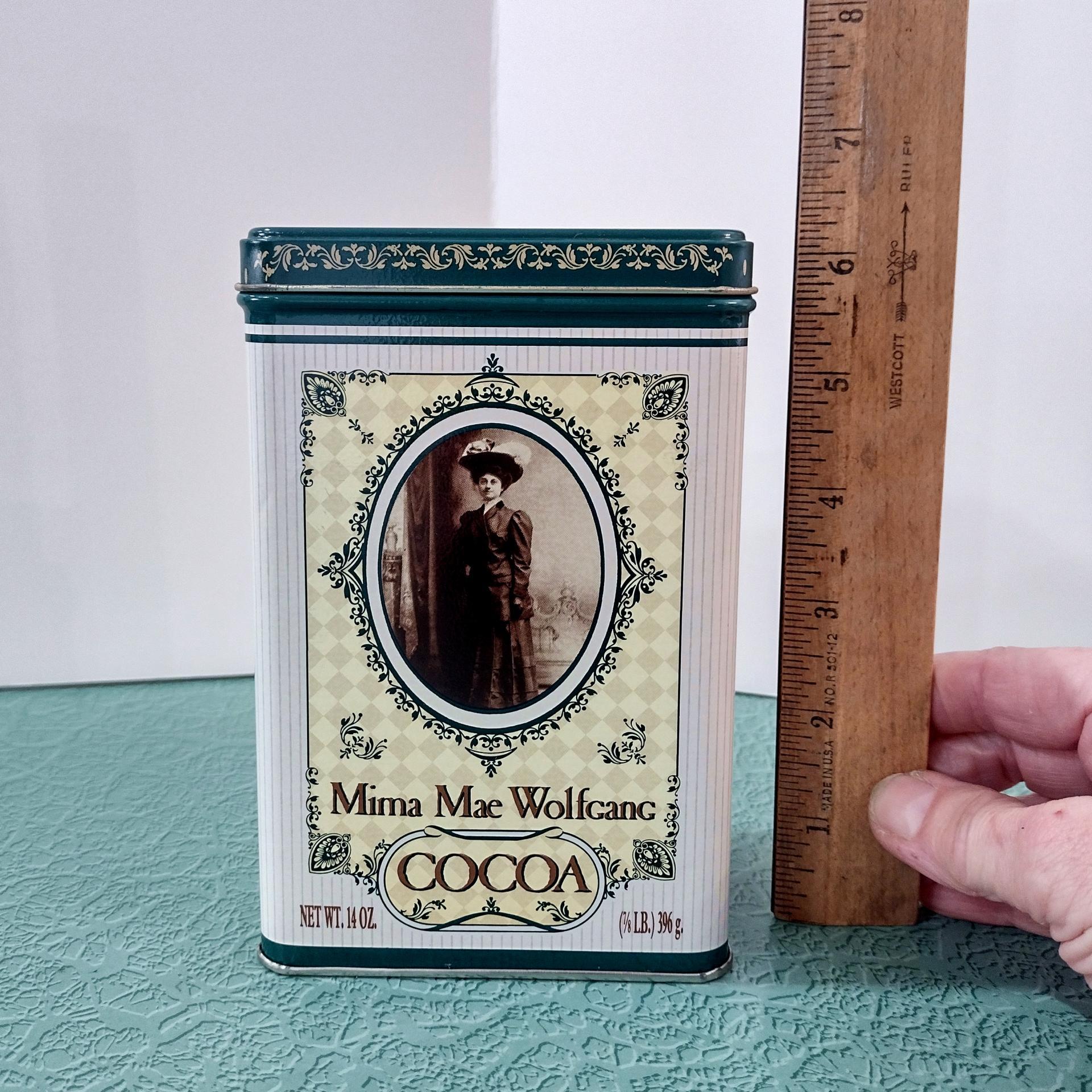 Vintage Mima Mae Wolfgang Cocoa Tin Box, Retro Metal Storage Container