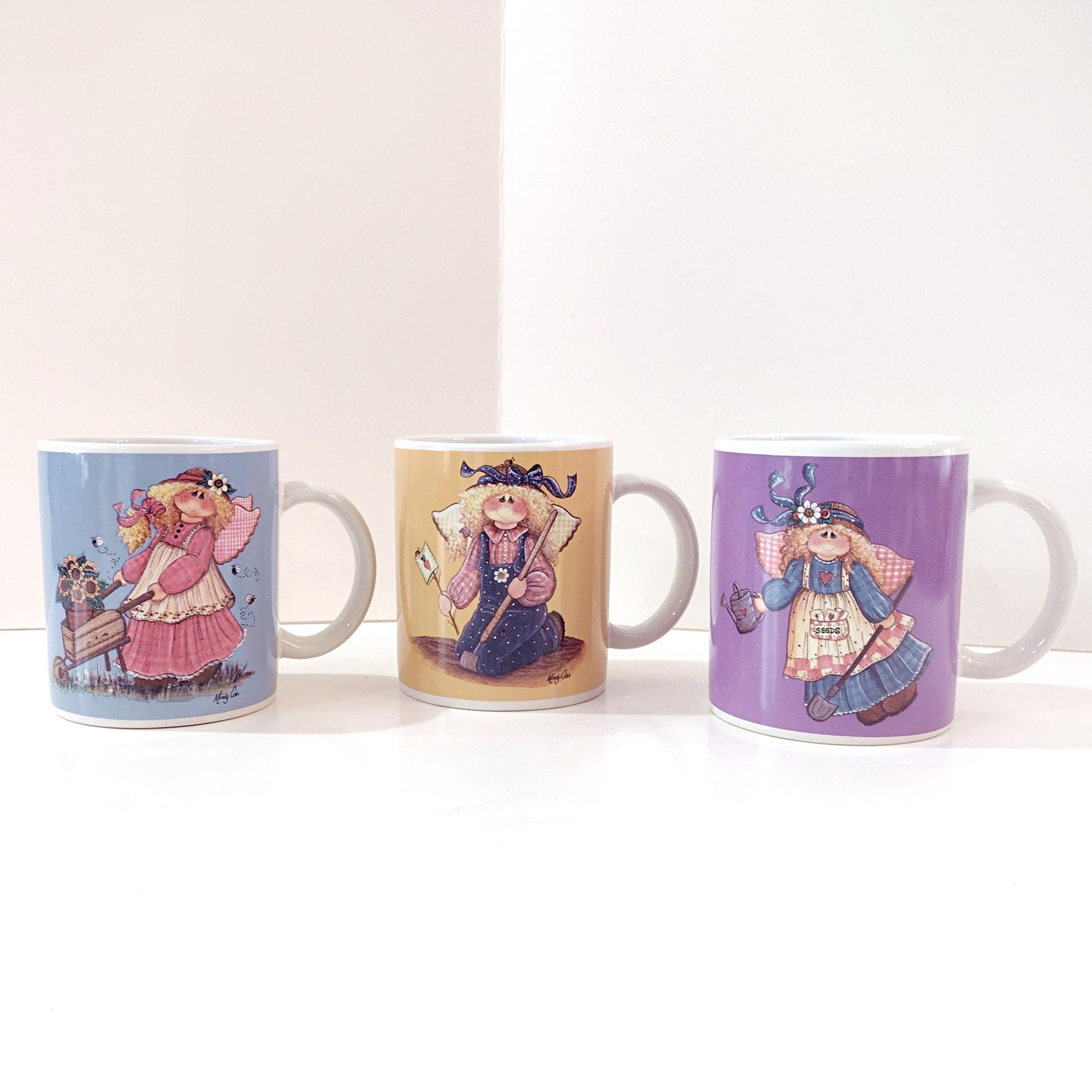 Vintage Mindy Cain Gardening Angel Mugs, Set of Three