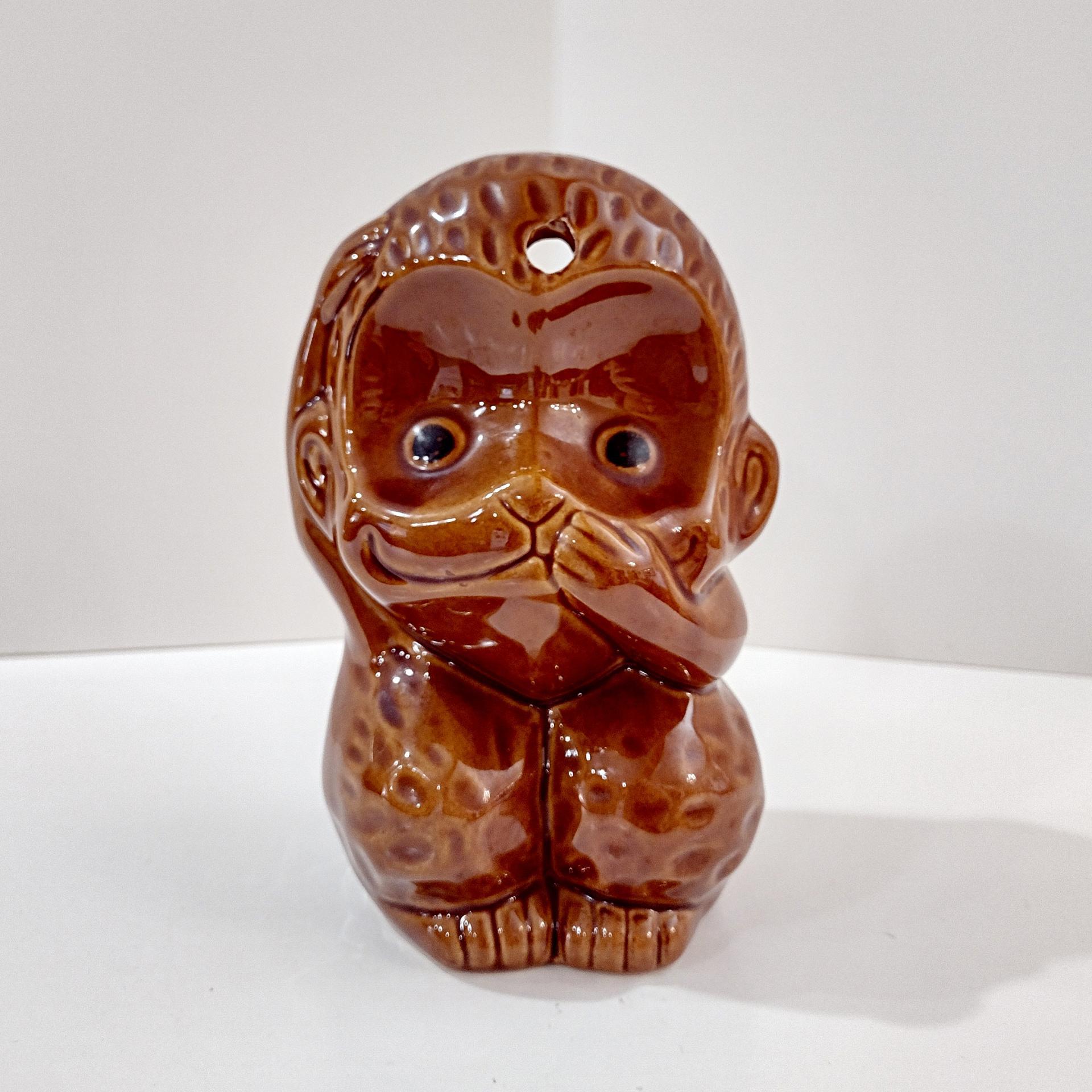 Vintage Ceramic Speak No Evil Monkey Tiki Cocktail Mug, Benihana Monkey Collectible Drink Cup, 1970s Restaurant Souvenir Kitsch