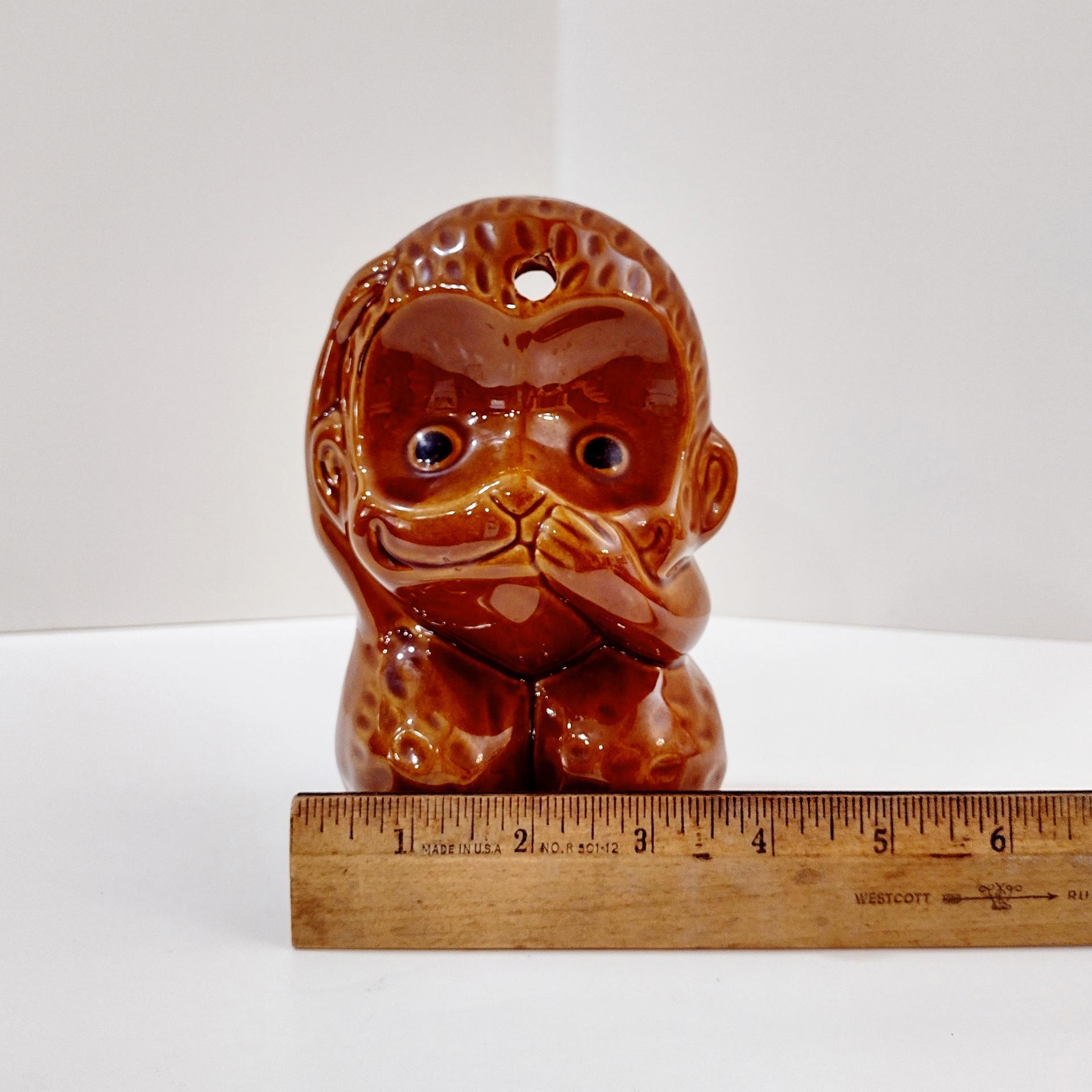 Vintage Ceramic Speak No Evil Monkey Tiki Cocktail Mug, Benihana Monkey Collectible Drink Cup, 1970s Restaurant Souvenir Kitsch