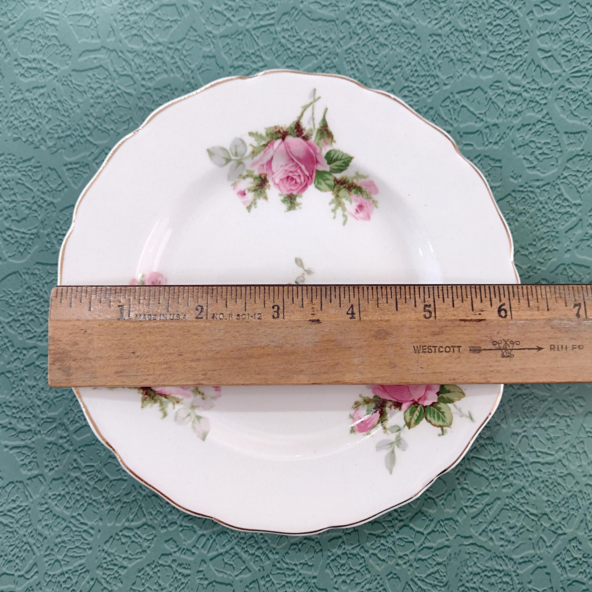Vintage Canonsburg Moss Rose Bread Appetizer Plates, Set of 5, Pink Floral MCM Plates