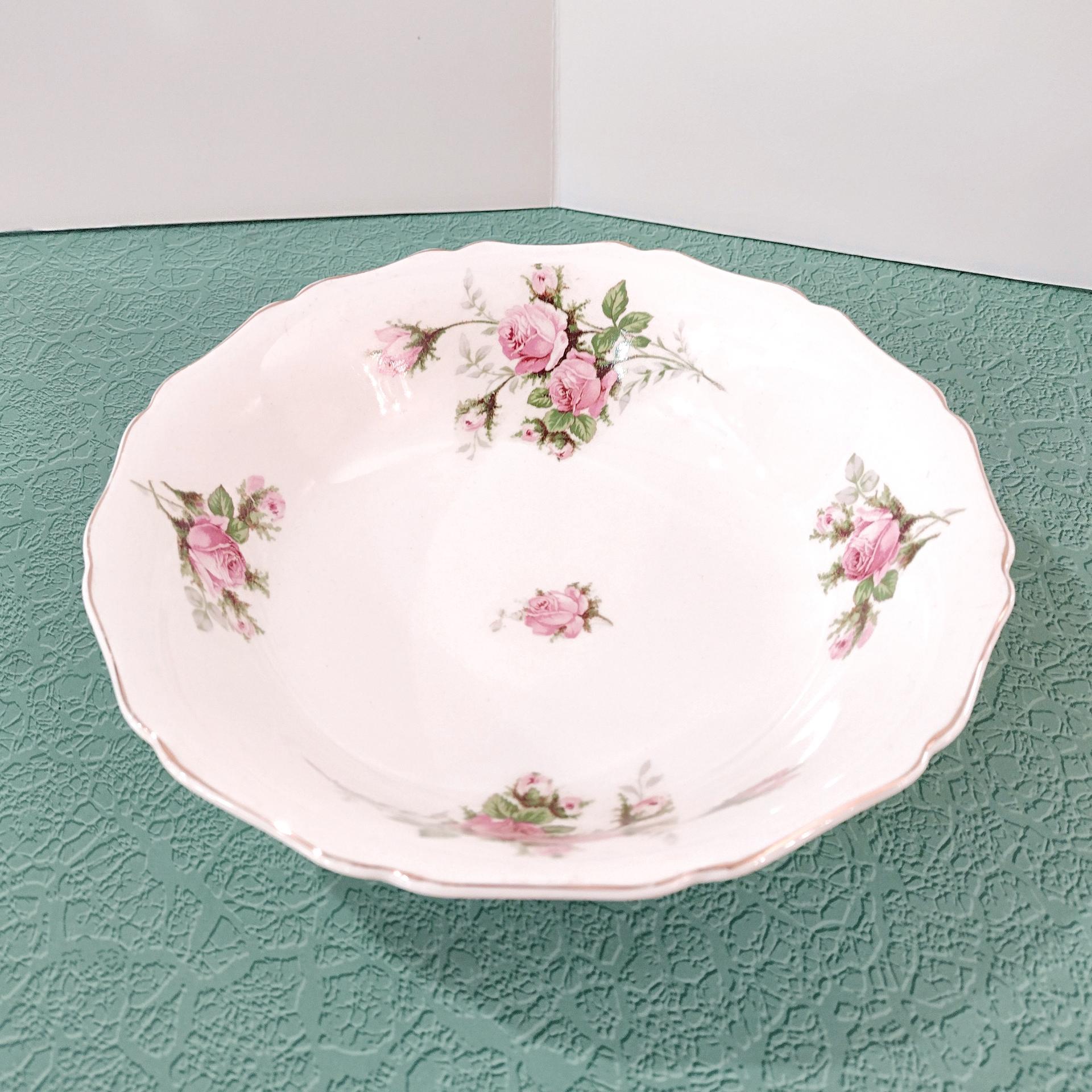 Vintage Canonsburg Moss Rose Serving Vegetable Bowl, MCM Pink Floral Bowl