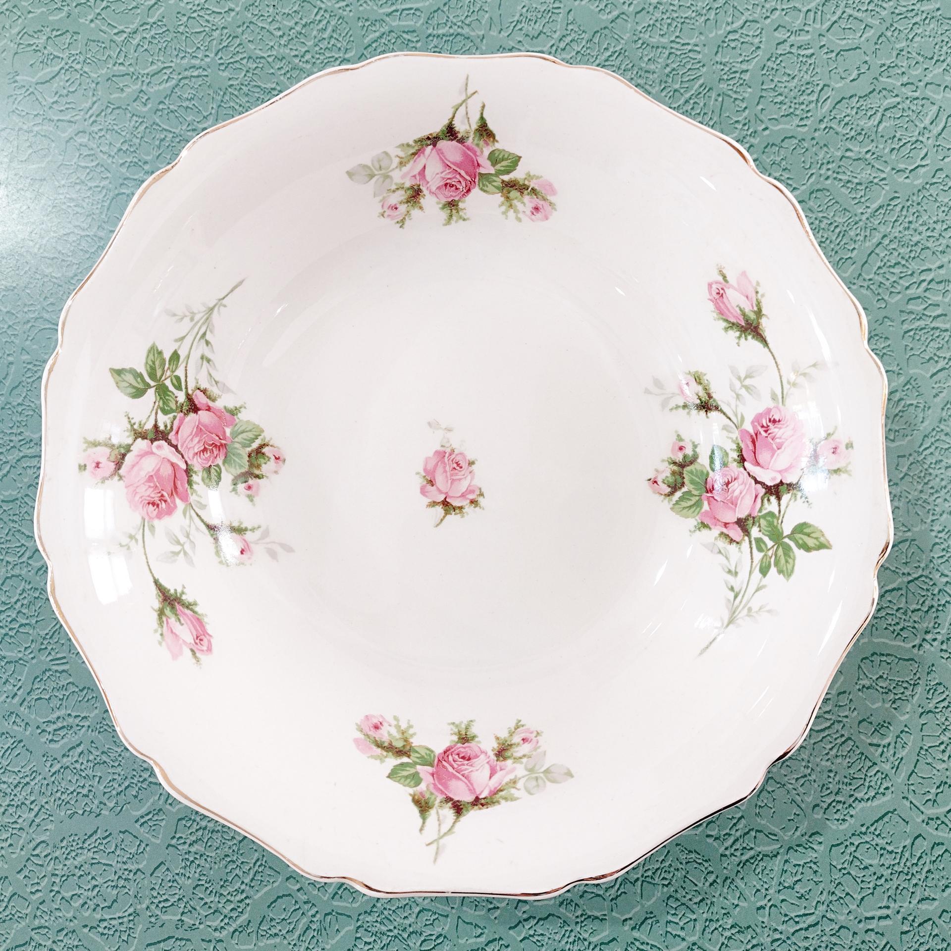 Vintage Canonsburg Moss Rose Serving Vegetable Bowl, MCM Pink Floral Bowl