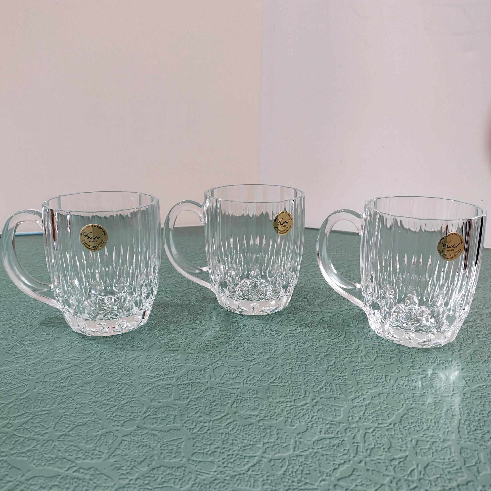 Vintage Cristal D'Arques Durand Bretagne 24% Lead Crystal Mugs, Set of 3