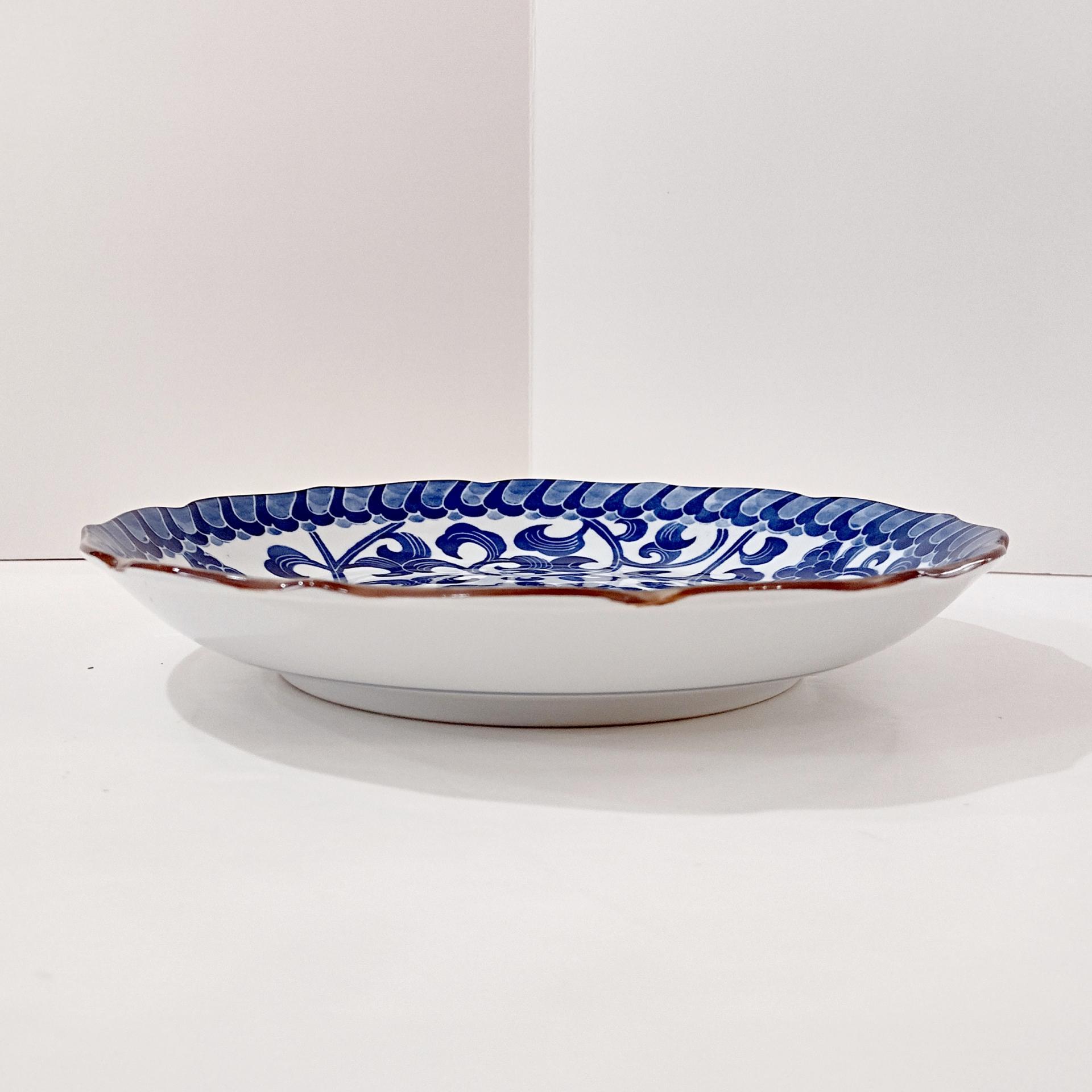 Vintage Andrea by Sadek Blue Mum 10" Serving Bowl with Scalloped Edges