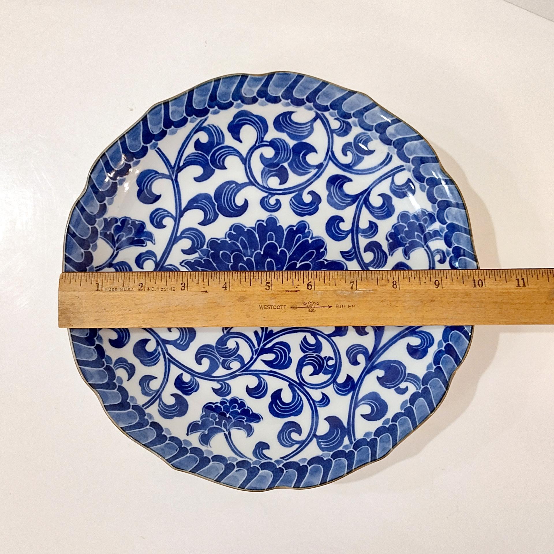 Vintage Andrea by Sadek Blue Mum 10" Serving Bowl with Scalloped Edges