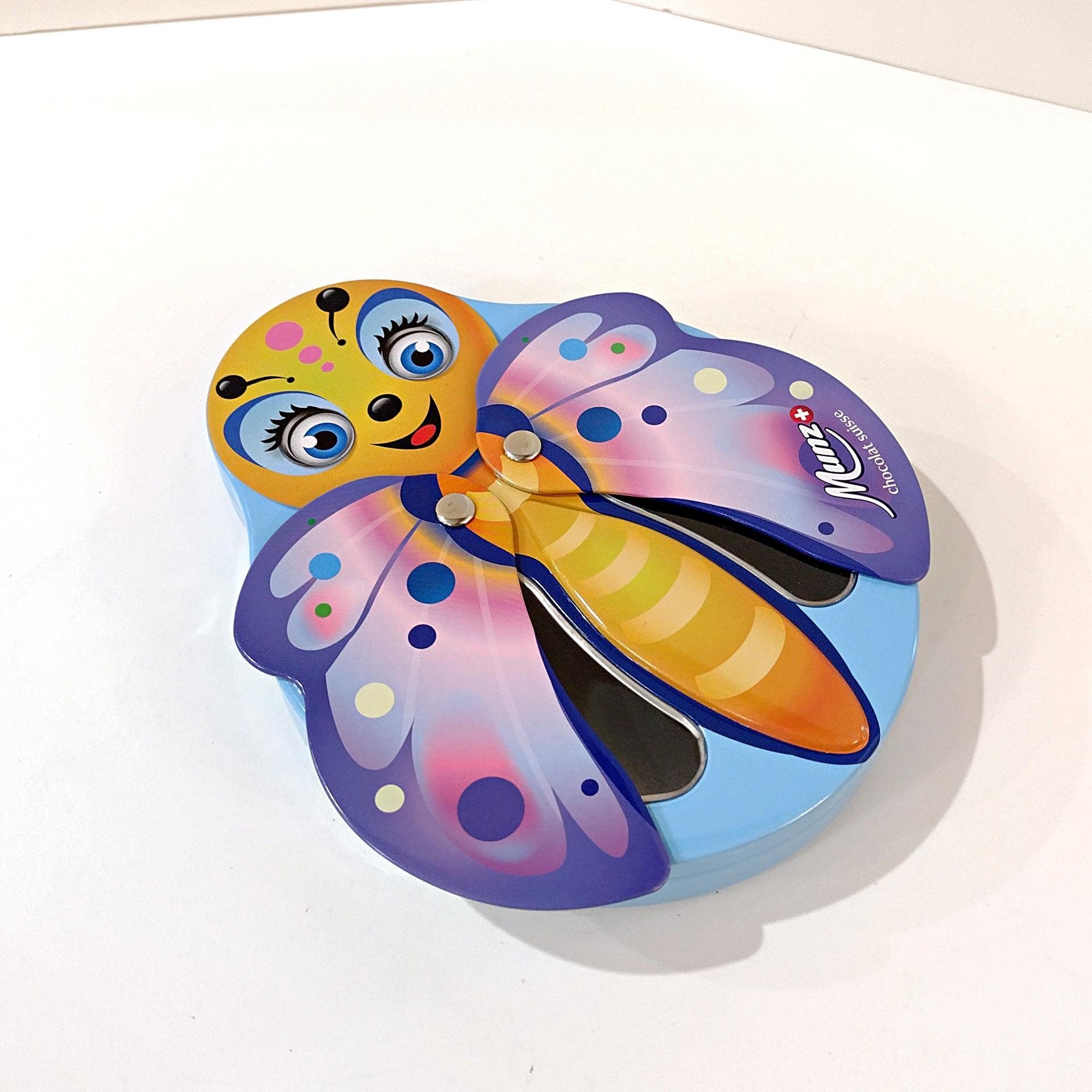 Munz Swiss Chocolates Butterfly Tin Box, Whimsical Storage Tin