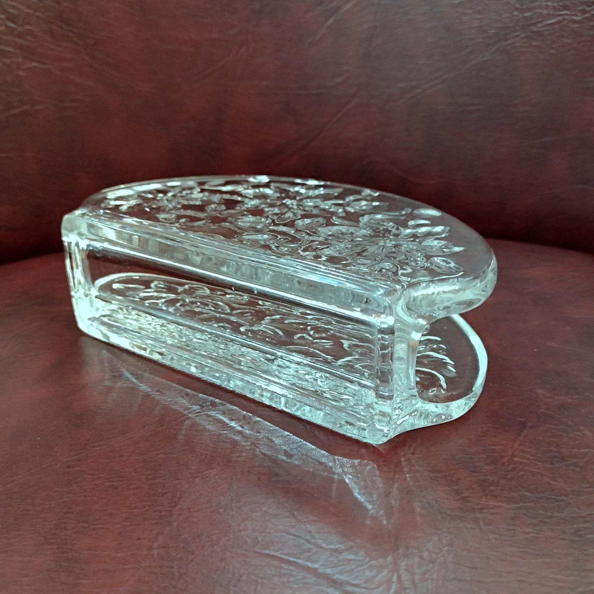 Vintage Princess House Fantasia Floral Pressed Glass Napkin Holder, Poinsettia Flower Desk Letter Holder Organizer