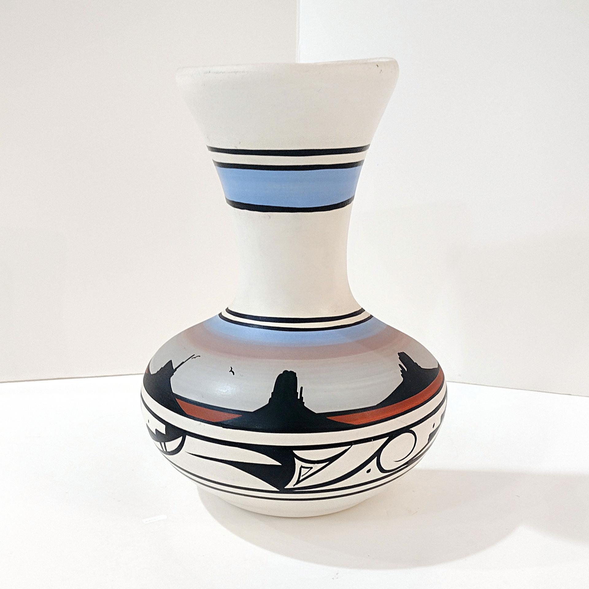 Vintage Native American Navajo Hand Painted Ceramic Wall Vase, Cheryl Maryboy Signed Pottery, Southwestern Style Half Hanging Pocket Vase