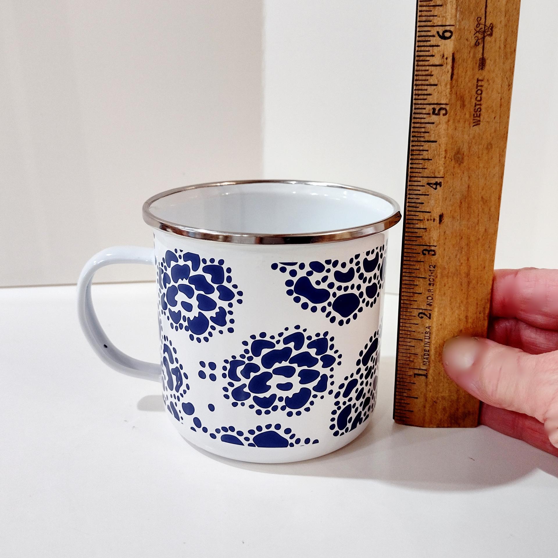 Vintage Blue and White Floral Enamel Mug, Old Navy Camping Mug