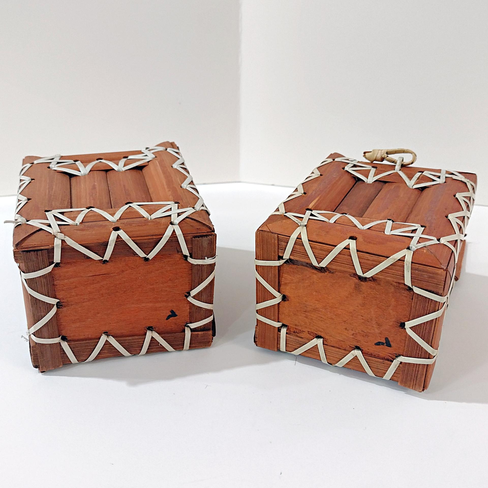 Vintage Numi Bamboo and Rattan Boxes, Set of 2, Decorative Trinket Boxes
