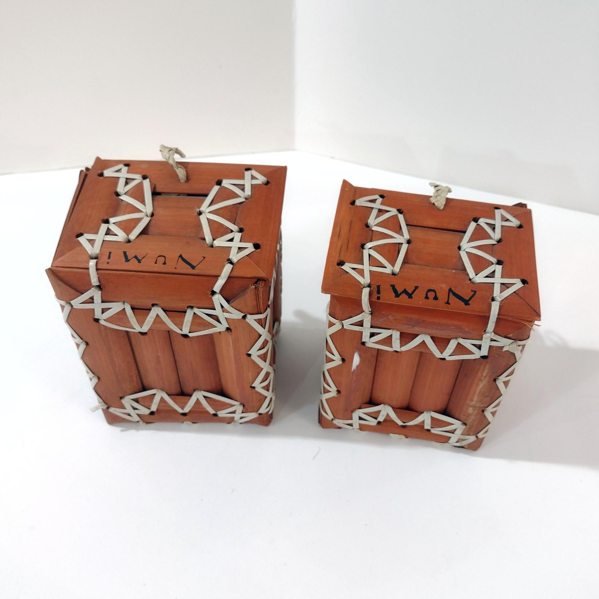 Vintage Numi Bamboo and Rattan Boxes, Set of 2, Decorative Trinket Boxes
