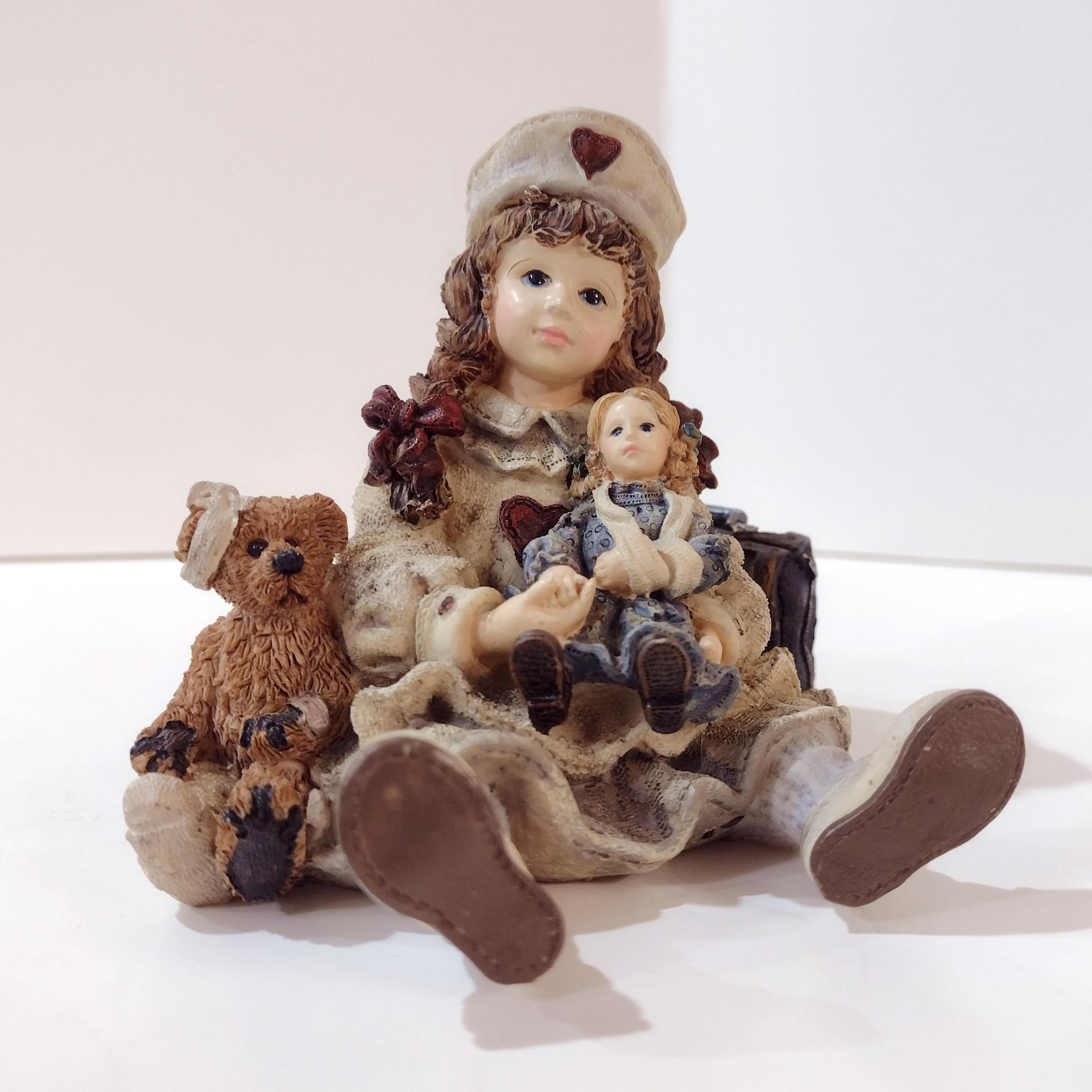 Vintage 1995 Yesterday's Child The Dollstone Collection I Wannabe Series #1, Boyds Bears Figurine Nurse Girl with Teddy Bear