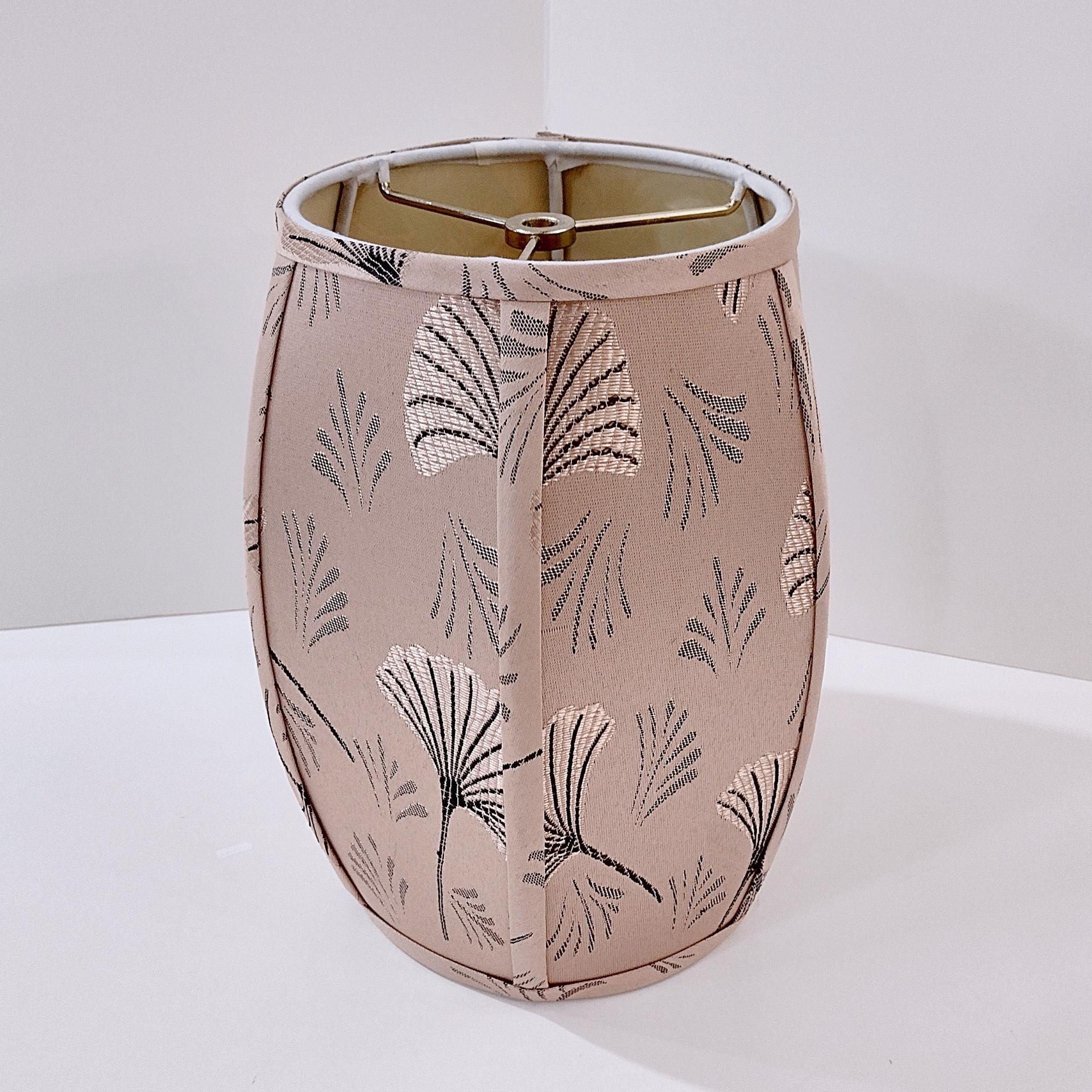 Vintage Oblong Balloon Shaped Fabric Lamp Shade with Fan Print Design, Neutral Beige and Black Patterned Lampshade