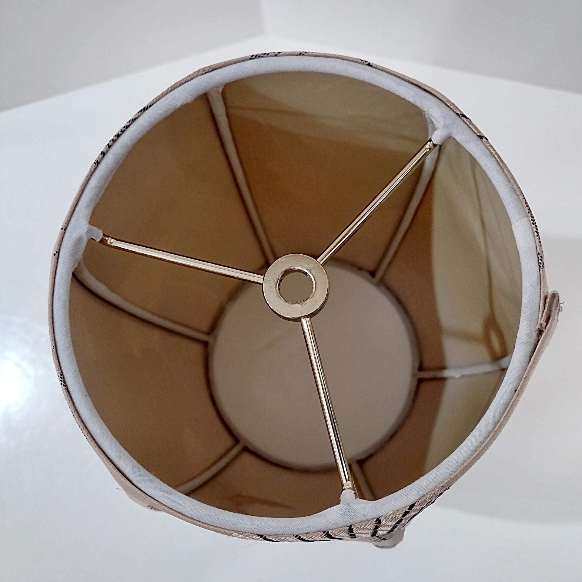 Vintage Oblong Balloon Shaped Fabric Lamp Shade with Fan Print Design, Neutral Beige and Black Patterned Lampshade