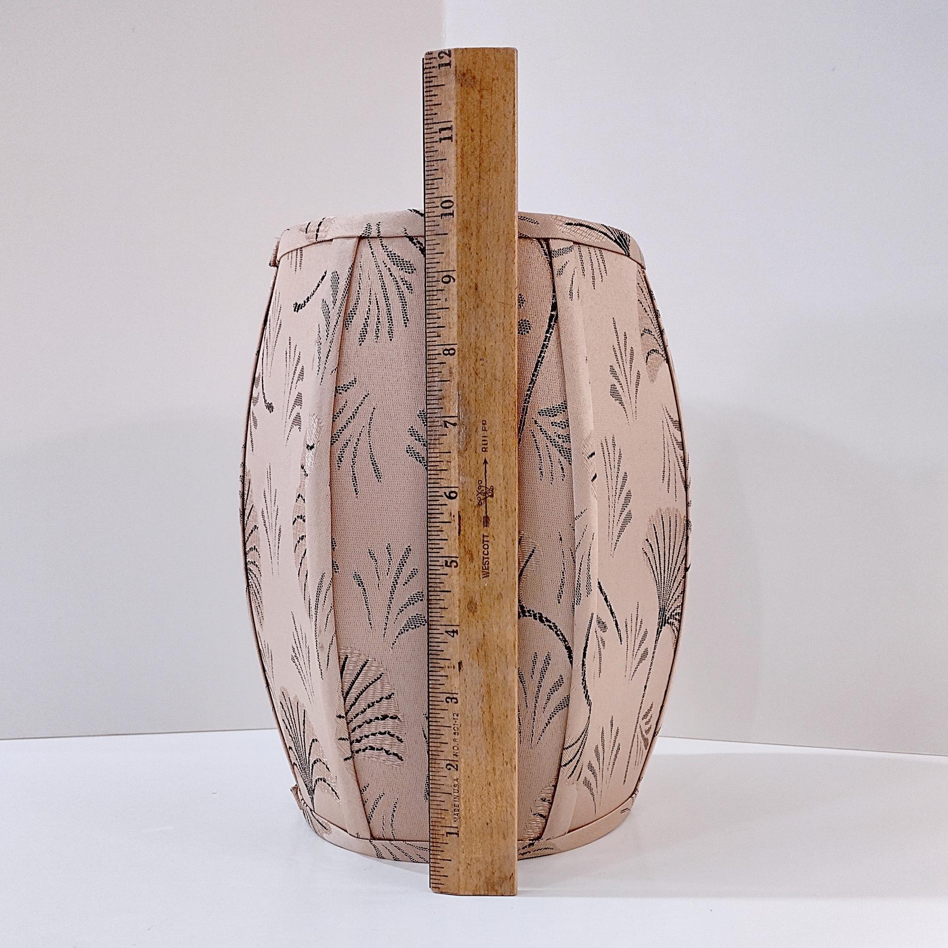 Vintage Oblong Balloon Shaped Fabric Lamp Shade with Fan Print Design, Neutral Beige and Black Patterned Lampshade