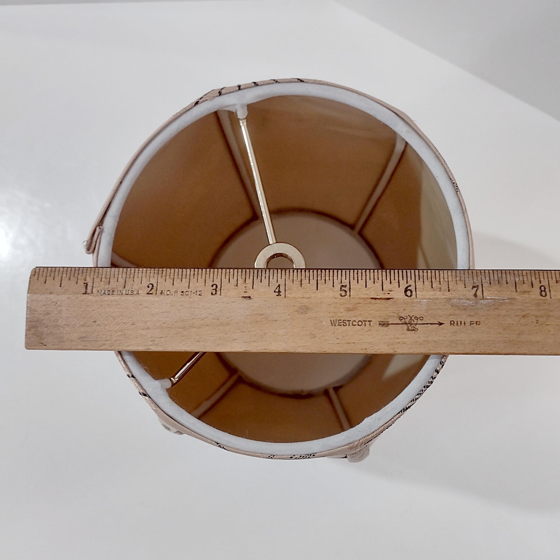 Vintage Oblong Balloon Shaped Fabric Lamp Shade with Fan Print Design, Neutral Beige and Black Patterned Lampshade