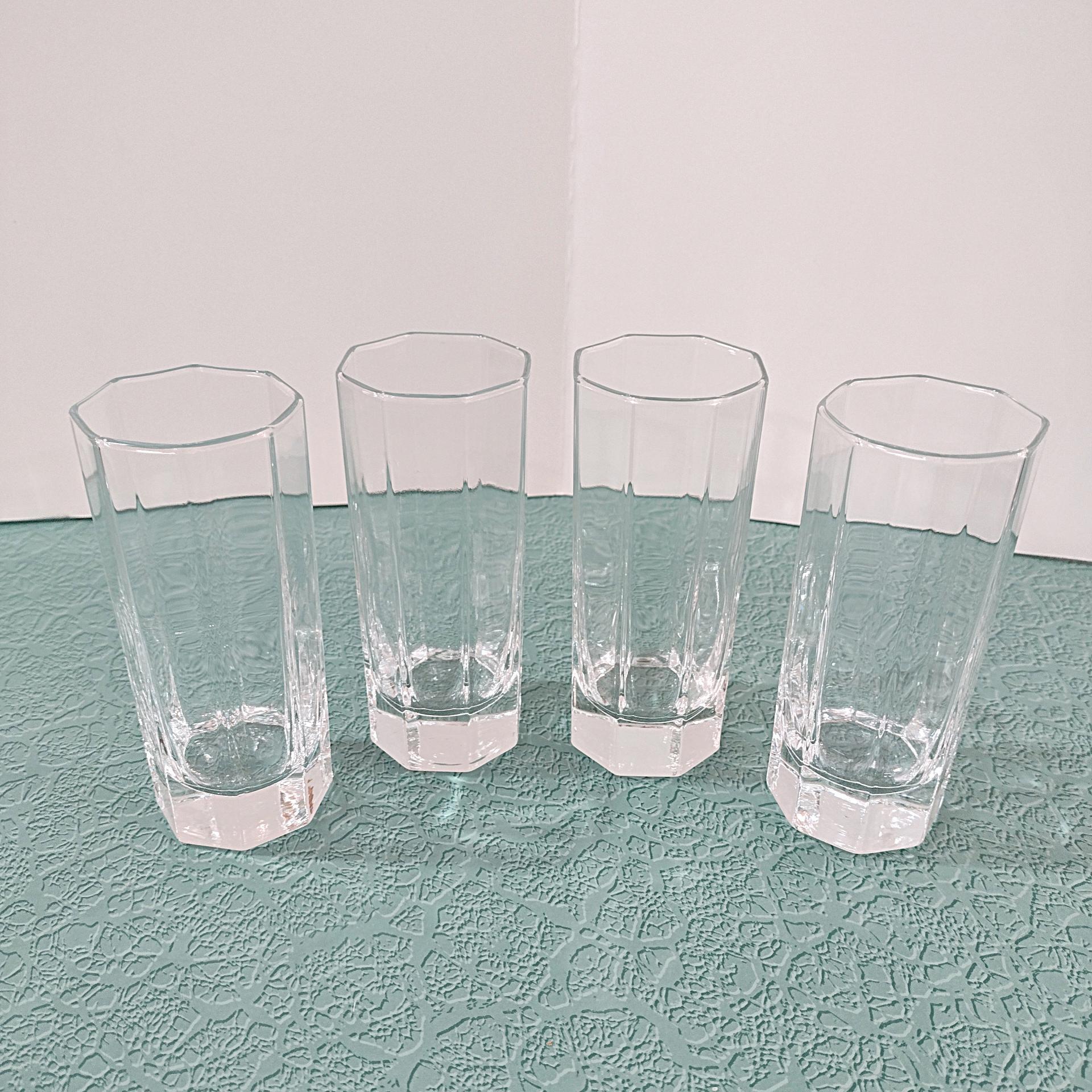 Vintage Octime Clear 5 Ounce Juice Cordial Glasses, Set of 4, Octagonal Tall Shot Glasses