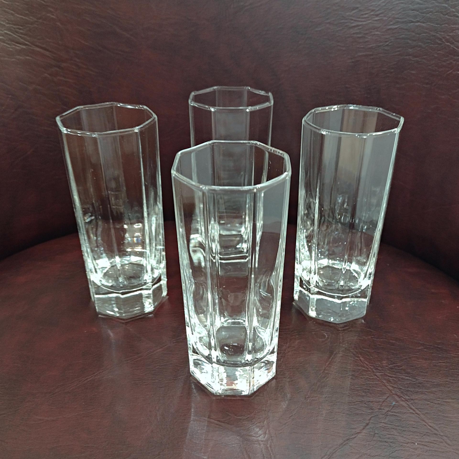 Vintage Octime Clear 5 Ounce Juice Cordial Glasses, Set of 4, Octagonal Tall Shot Glasses