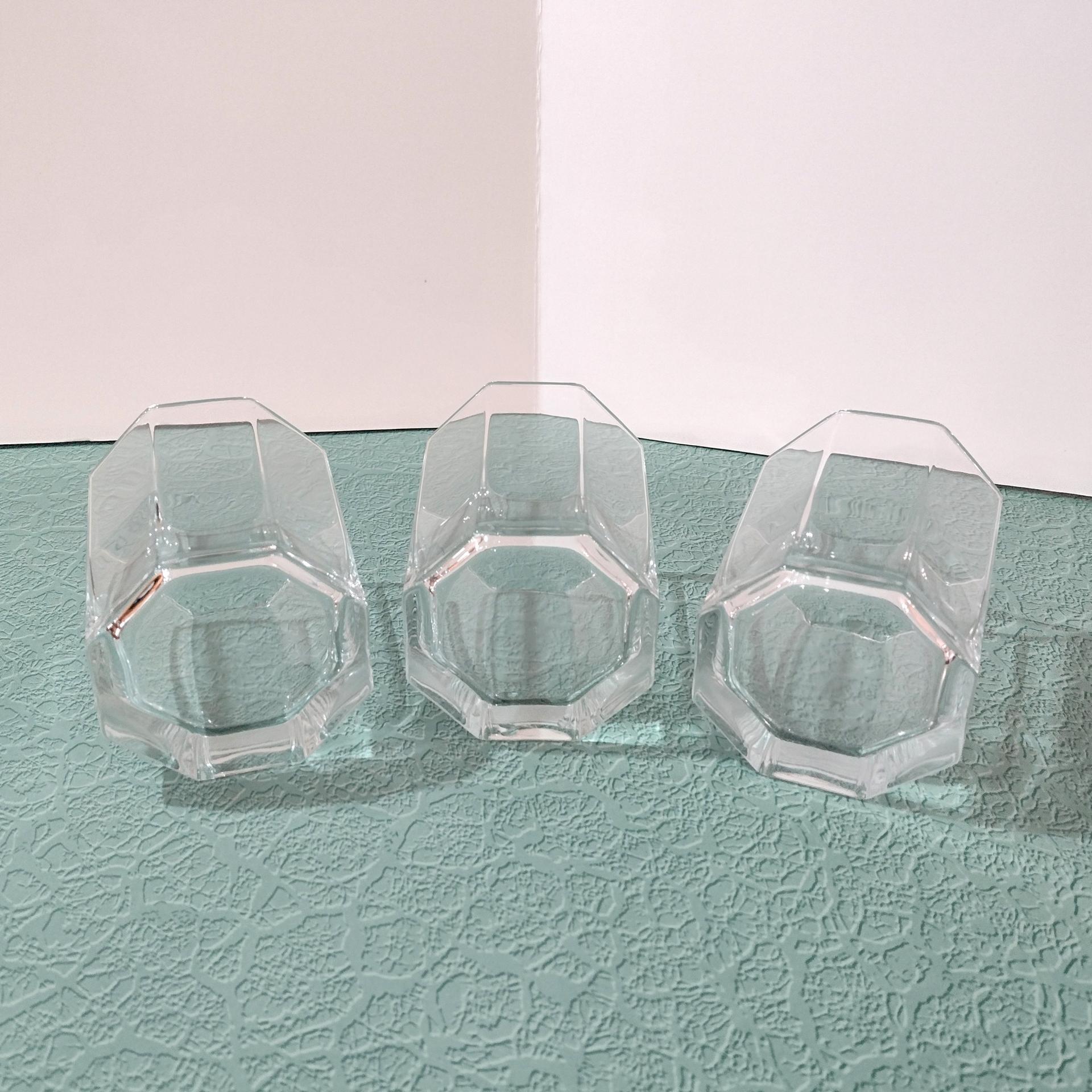 Vintage Cristal D'Arques Durand Octime Clear 12 ounce Double Old Fashioned Glasses, Set of Three Octagonal Clear Lowball Whiskey Glass