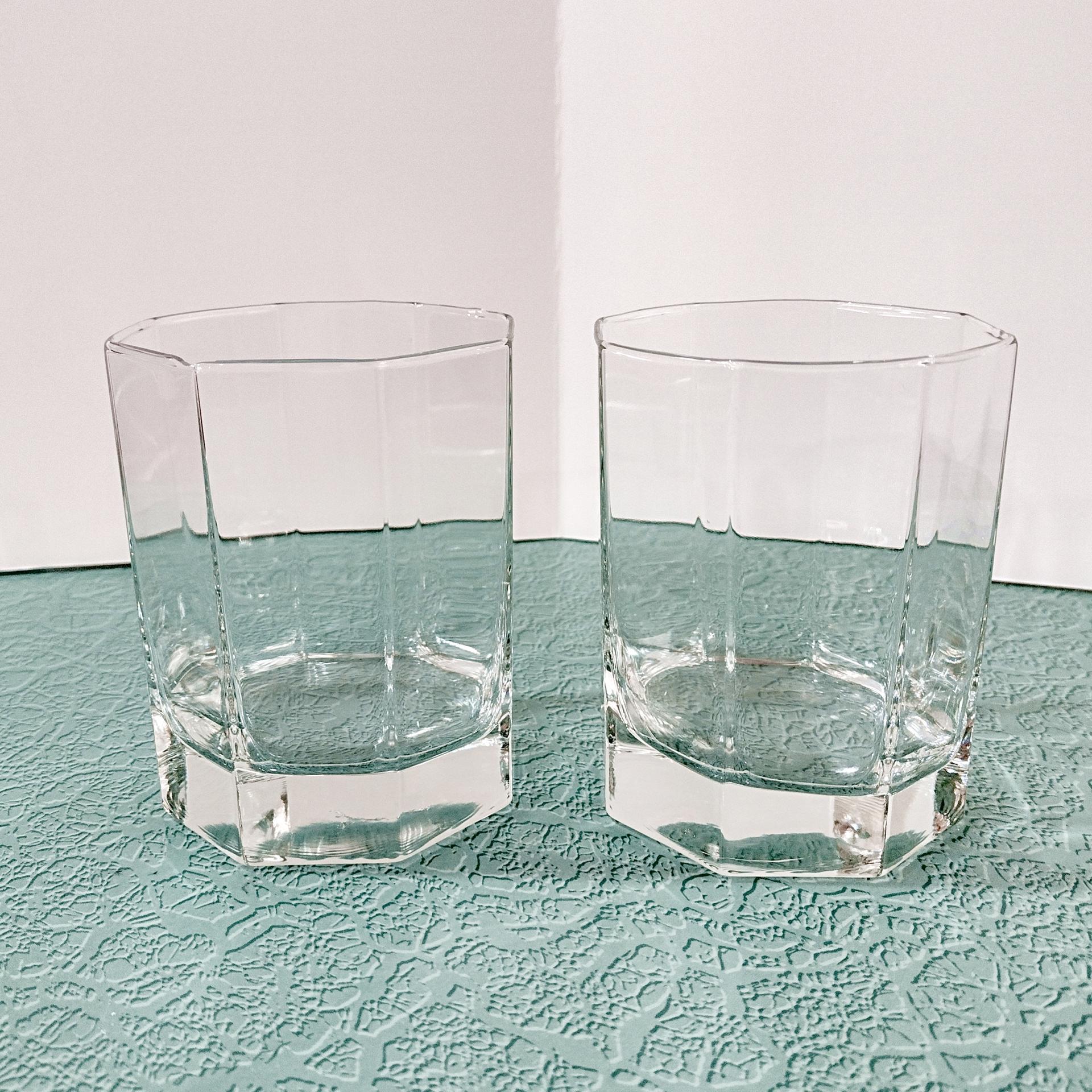 Vintage Cristal D'Arques Durand Octime Clear 12 ounce Double Old Fashioned Glasses, Set of Two, Octagonal Clear Lowball Whiskey Glass