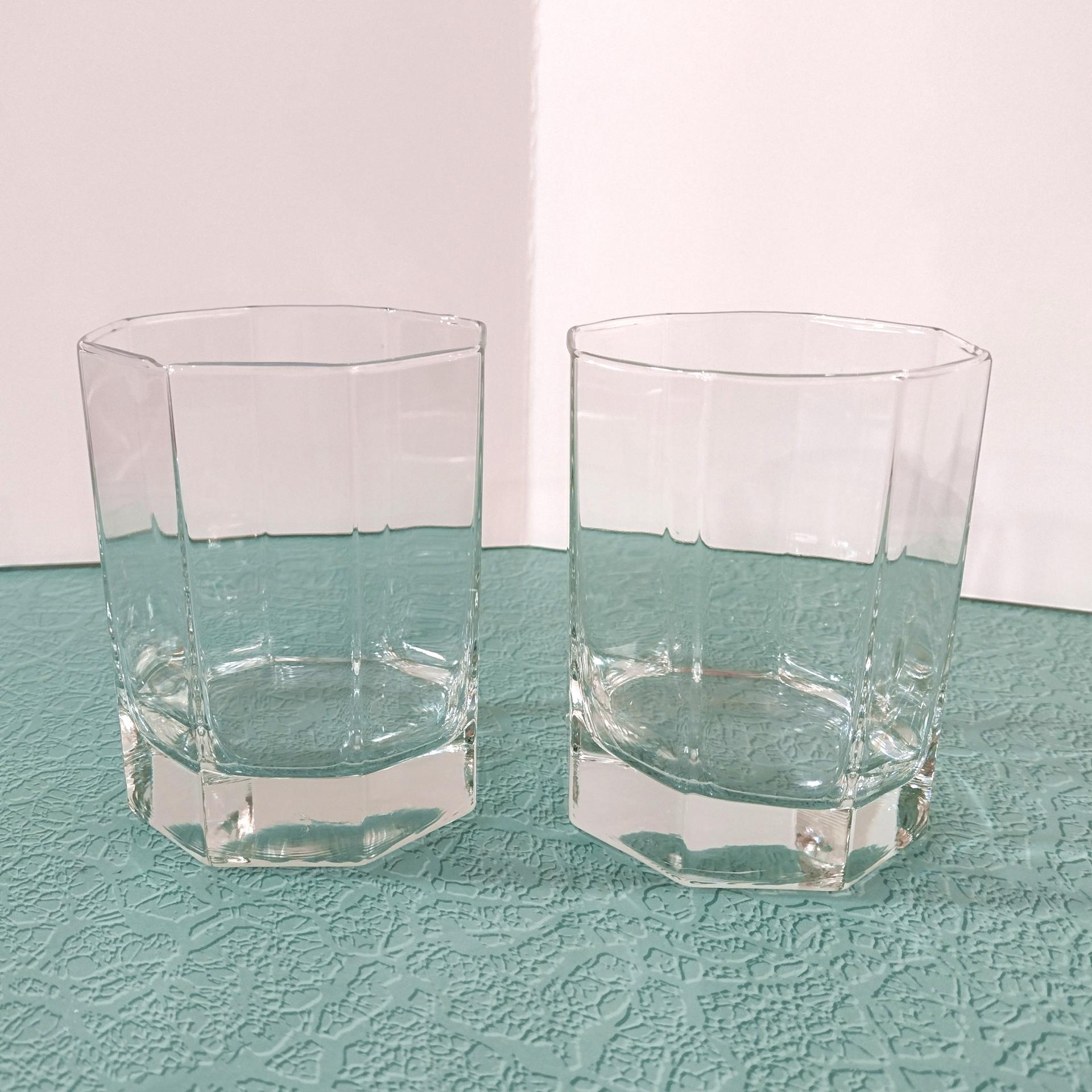 Vintage Cristal D'Arques Durand Octime Clear 12 ounce Double Old Fashioned Glasses, Set of Two, Octagonal Clear Lowball Whiskey Glass