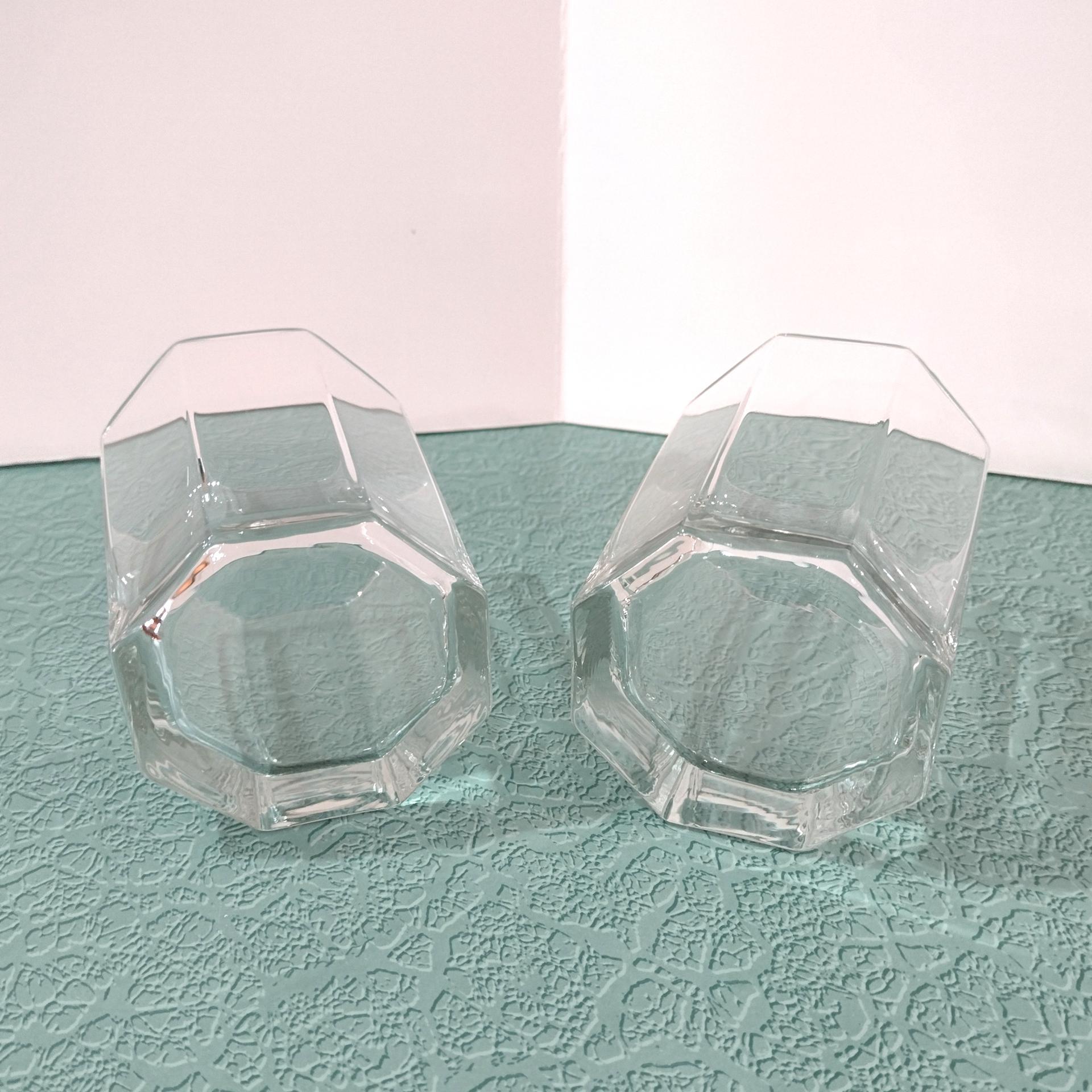 Vintage Cristal D'Arques Durand Octime Clear 12 ounce Double Old Fashioned Glasses, Set of Two, Octagonal Clear Lowball Whiskey Glass