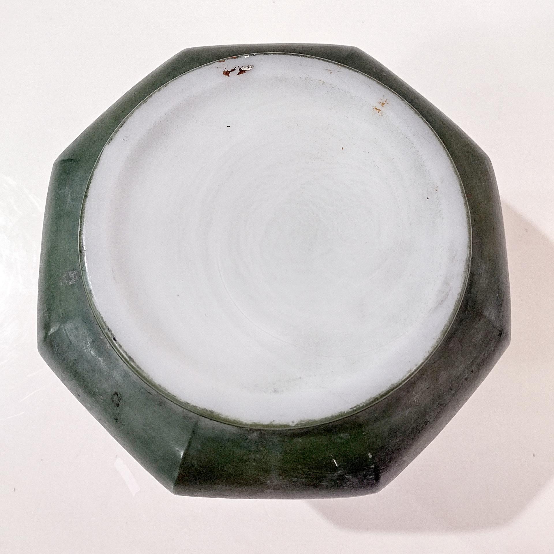 Vintage Green and Pink Floral Hand Painted Milk Glass Oil Lamp Base