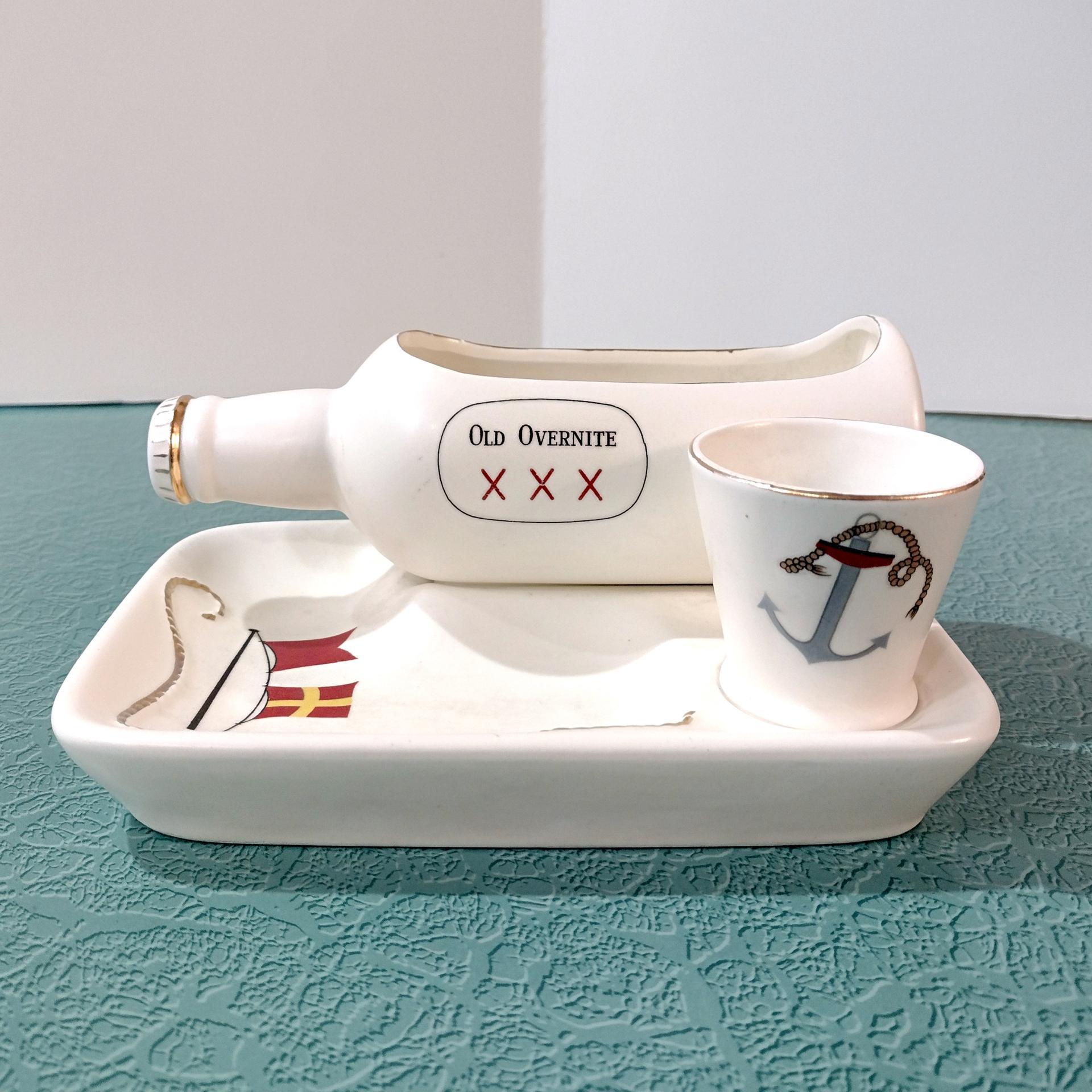 Vintage Enesco Man Overboard Ceramic Shaving Tray, Nautical Dresser Caddy, Valet Trinket Dish, Planter Pot