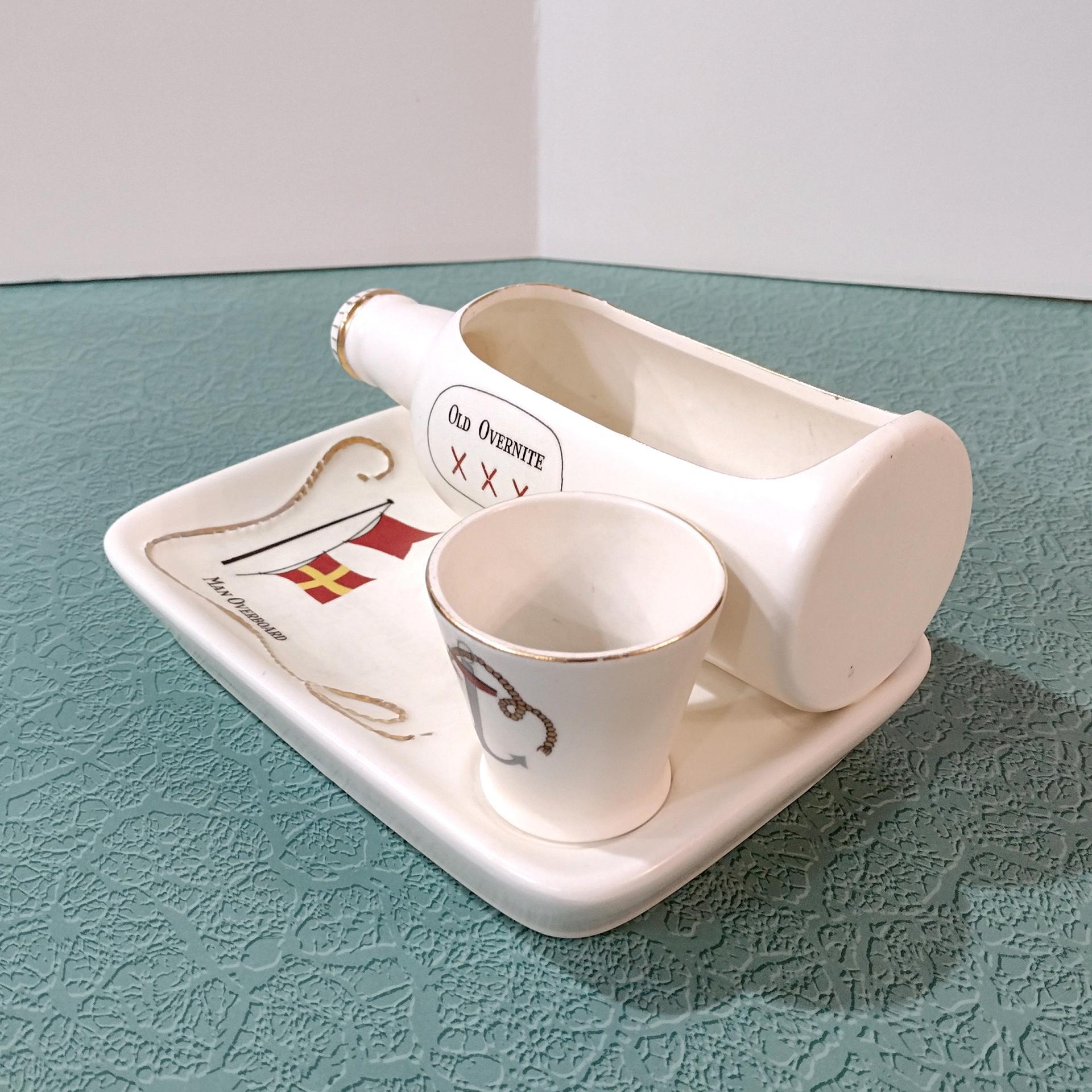 Vintage Enesco Man Overboard Ceramic Shaving Tray, Nautical Dresser Caddy, Valet Trinket Dish, Planter Pot